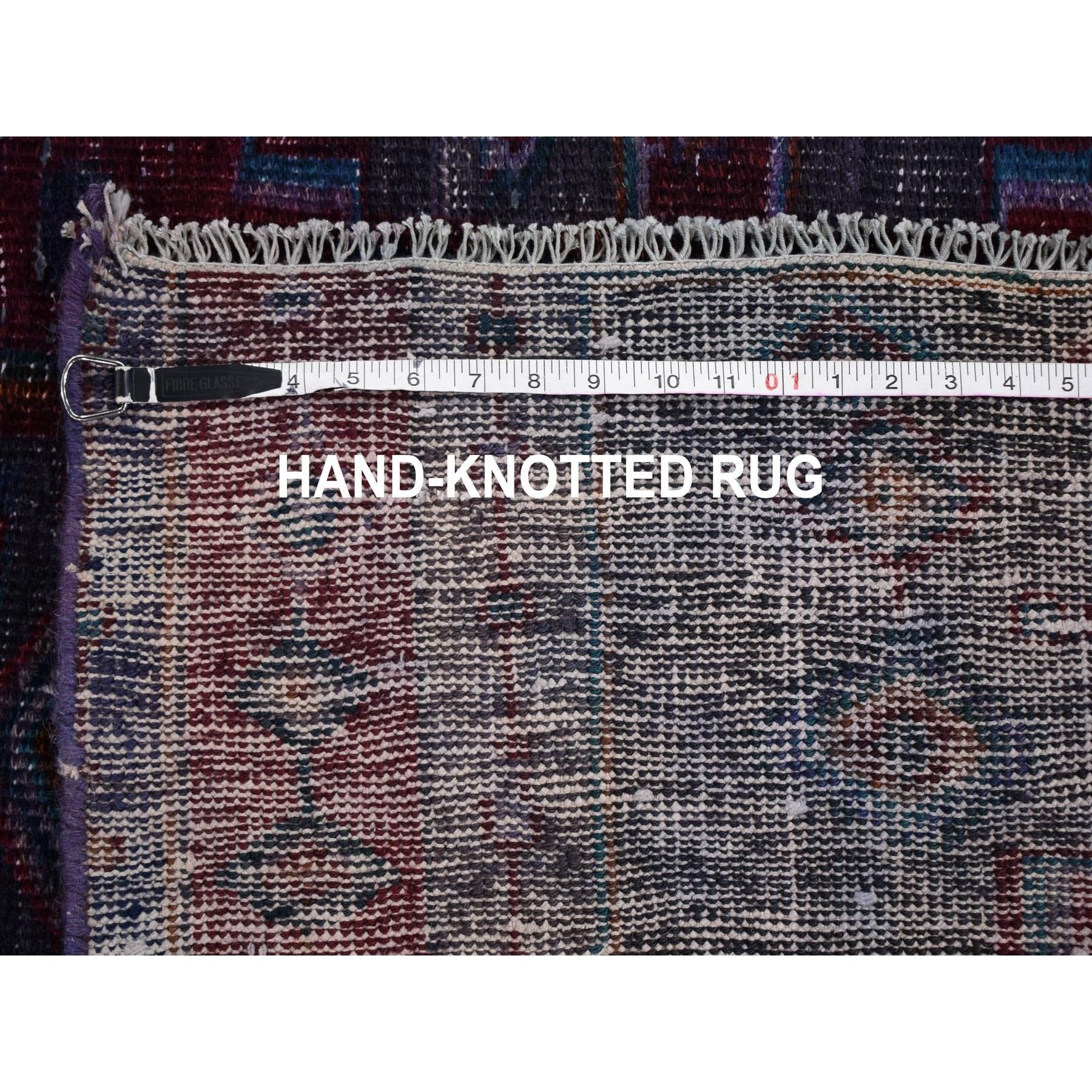 Vintage Gallery Size Overdyed Persian Hamadan Worn Wool Handknotted Oriental Rug For Sale 1