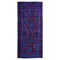 Vintage Gallery Size Overdyed Persian Hamadan Worn Wool Handknotted Oriental Rug