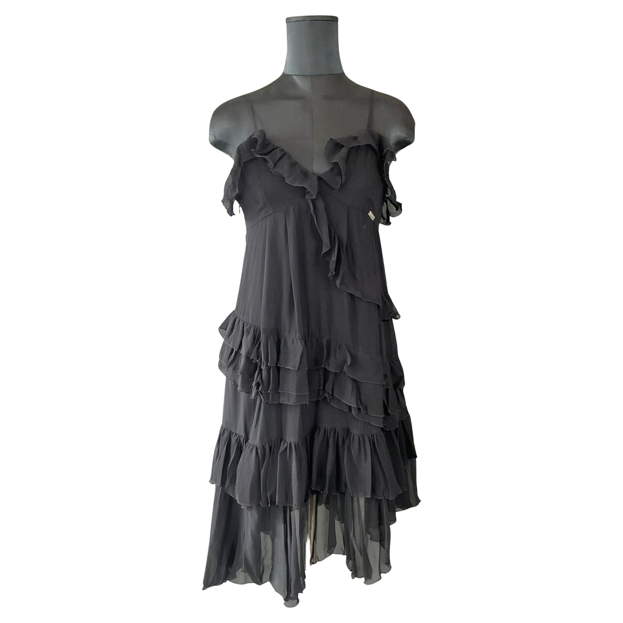 Vestido negro de volantes Vintage Galliano en venta