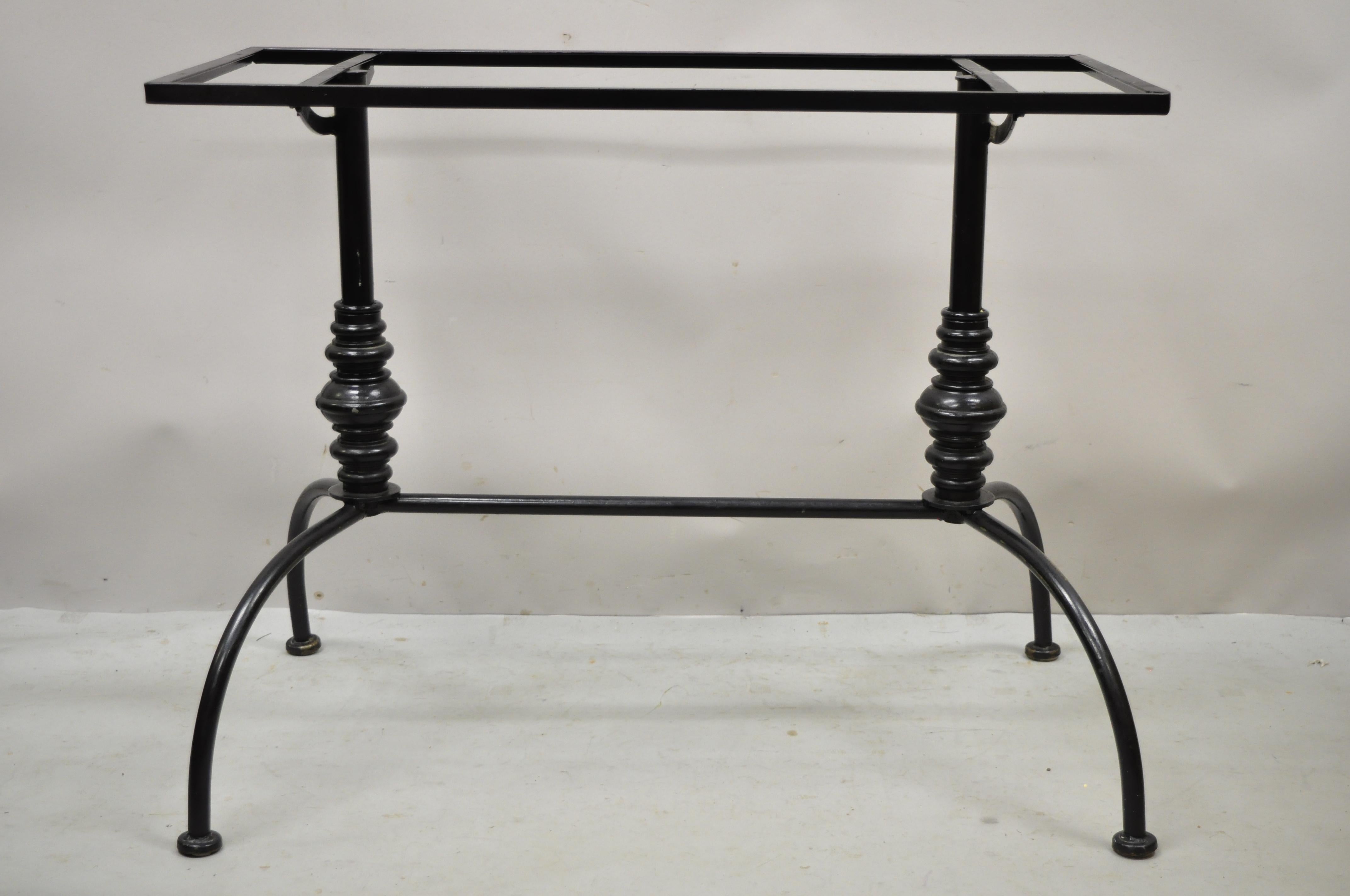 Vintage Gallo French Style Black Wrought Iron Pastry Dining Table Desk Base. Item features shapely bowed legs, black painted finish, wrought iron construction, very nice vintage item, quality American craftsmanship. Circa Late 20th Century.