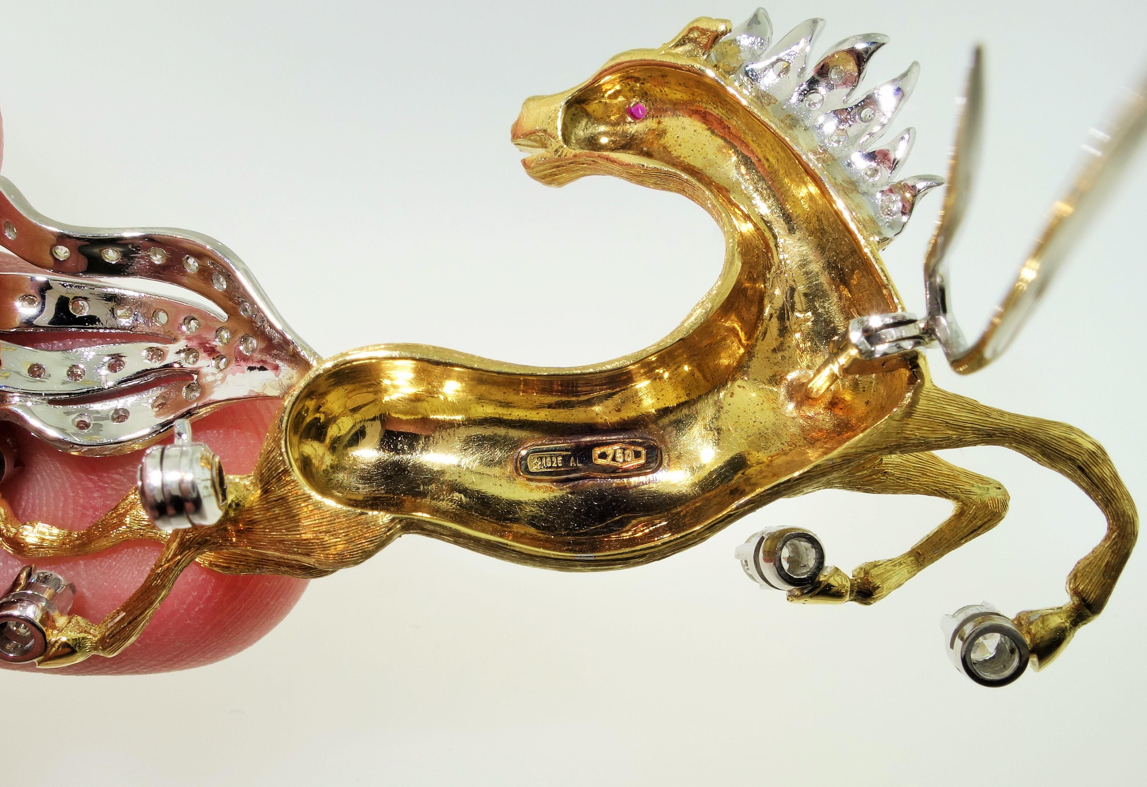 Alfiler de oro con diamantes Caballo al galope Vintage Estate Jewelry Corte redondo en venta