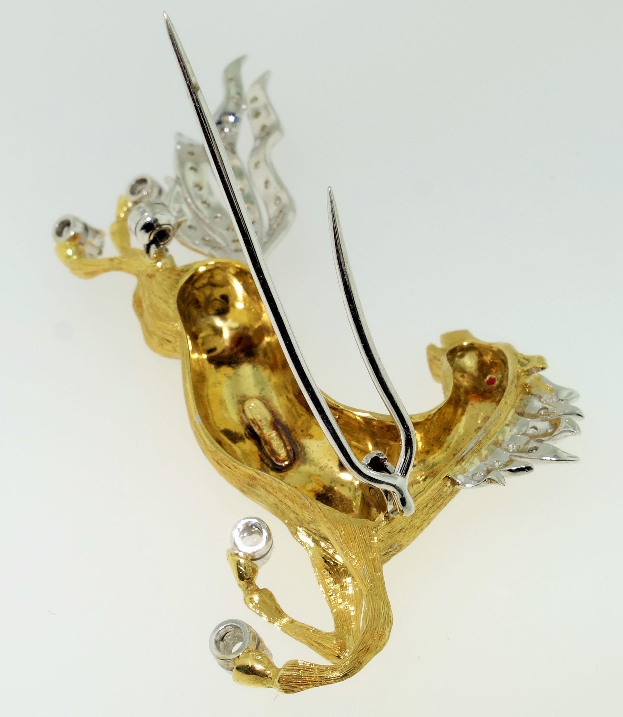 Alfiler de oro con diamantes Caballo al galope Vintage Estate Jewelry en Excelente estado para la venta en Montreal, QC