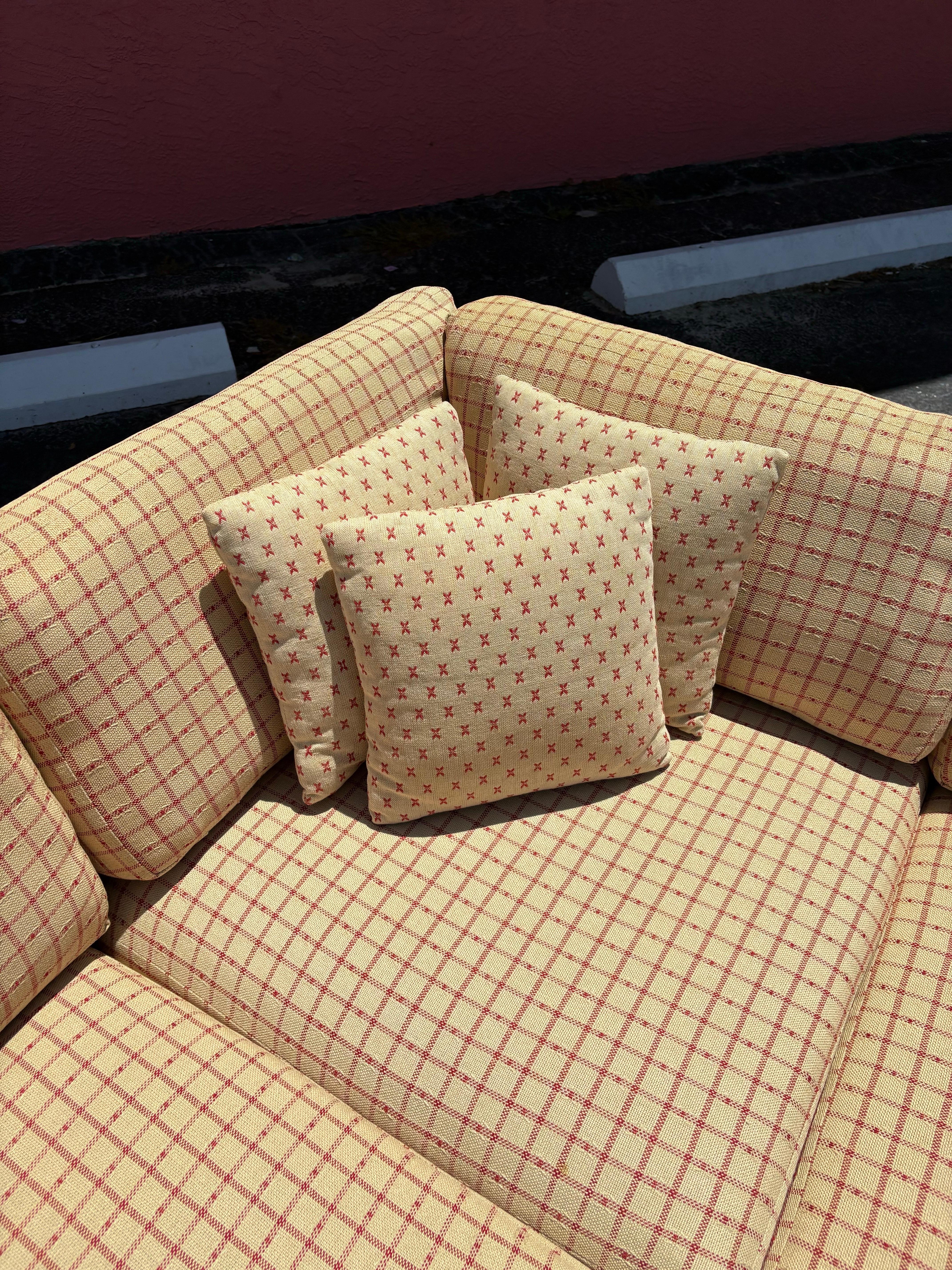 Vintage Galloways Post Modern Two Piece Checked Plaid Sectional Sofa 7