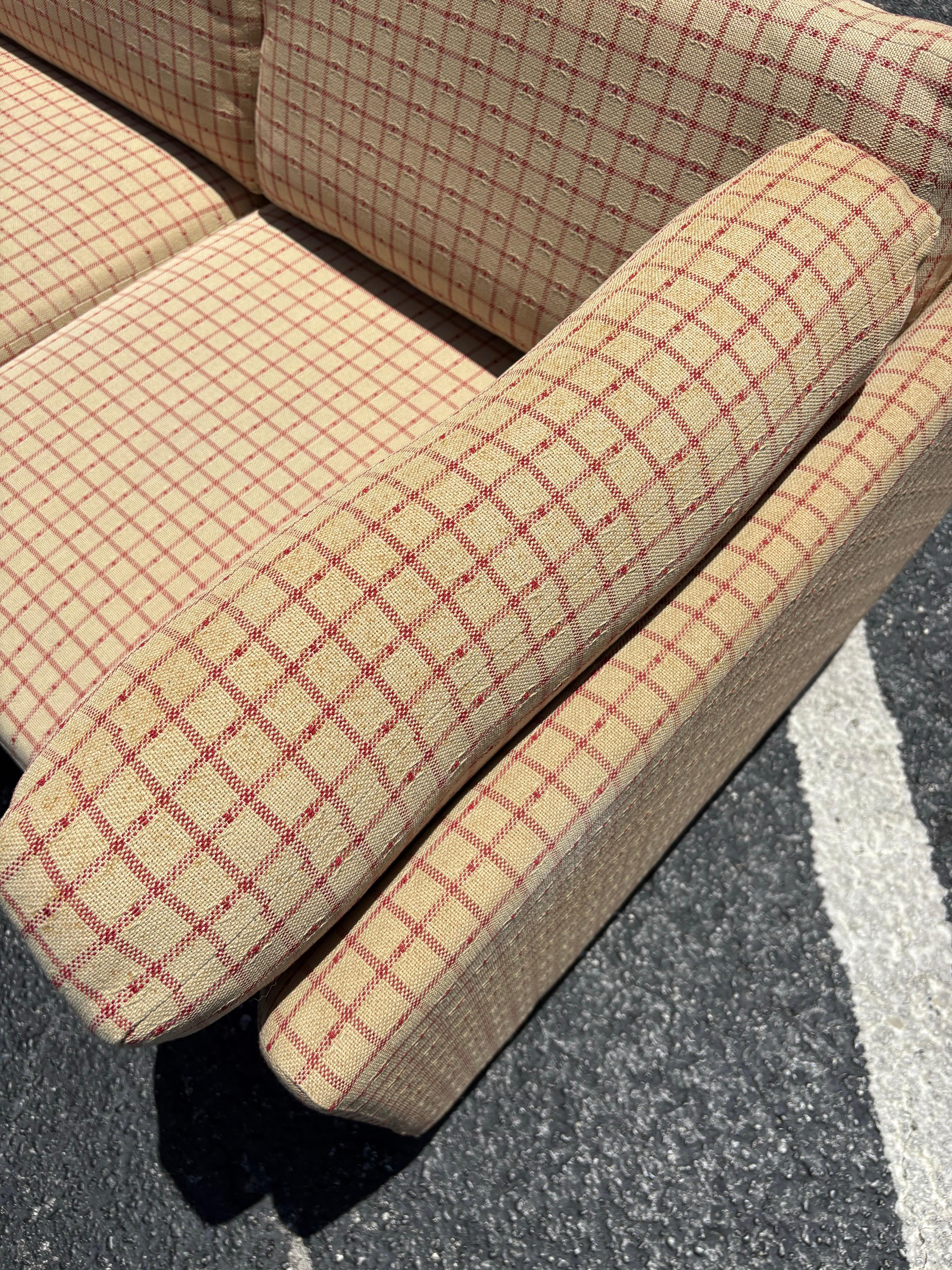 Vintage Galloways Post Modern Two Piece Checked Plaid Sectional Sofa 8