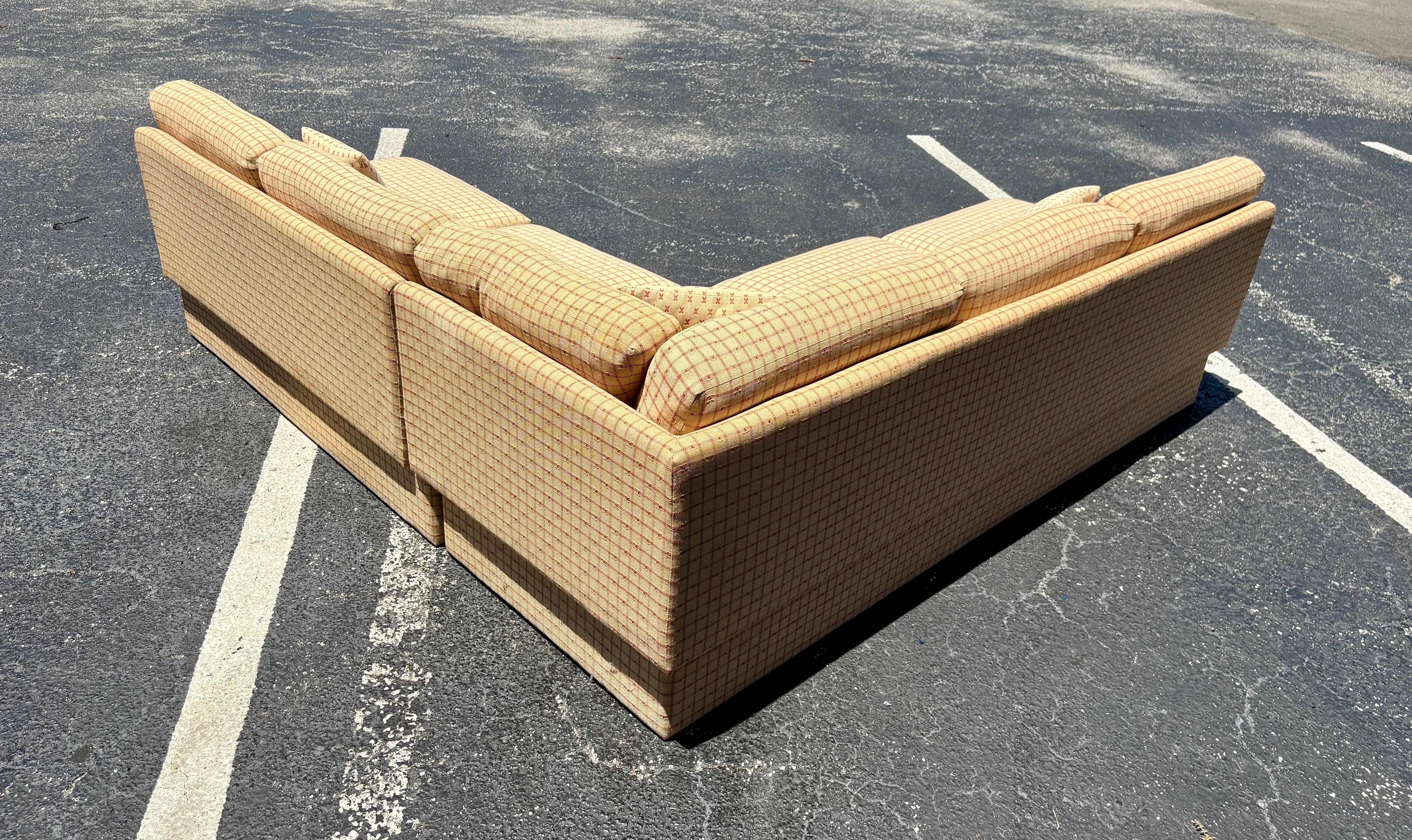 20th Century Vintage Galloways Post Modern Two Piece Checked Plaid Sectional Sofa