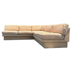 Vintage Galloways Post Modern Two Piece Checked Plaid Sectional Sofa