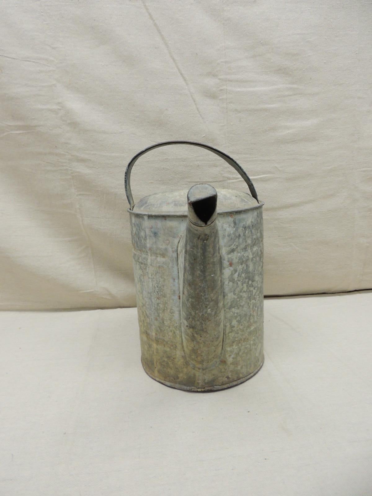 Vintage Galvanized garden watering can
Weathered finish 
Does not hold water. For decorative purposes only
India 1990's
Rustic style.