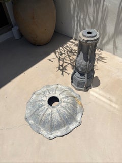 Vintage Galvanized Metal Bird Bath with Architectural Pedestal, 31” Tall