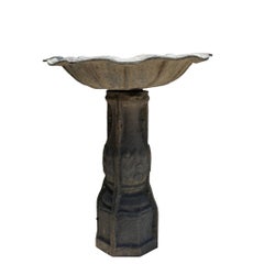 Vintage Galvanized Metal Bird Bath with Architectural Pedestal, 31” Tall