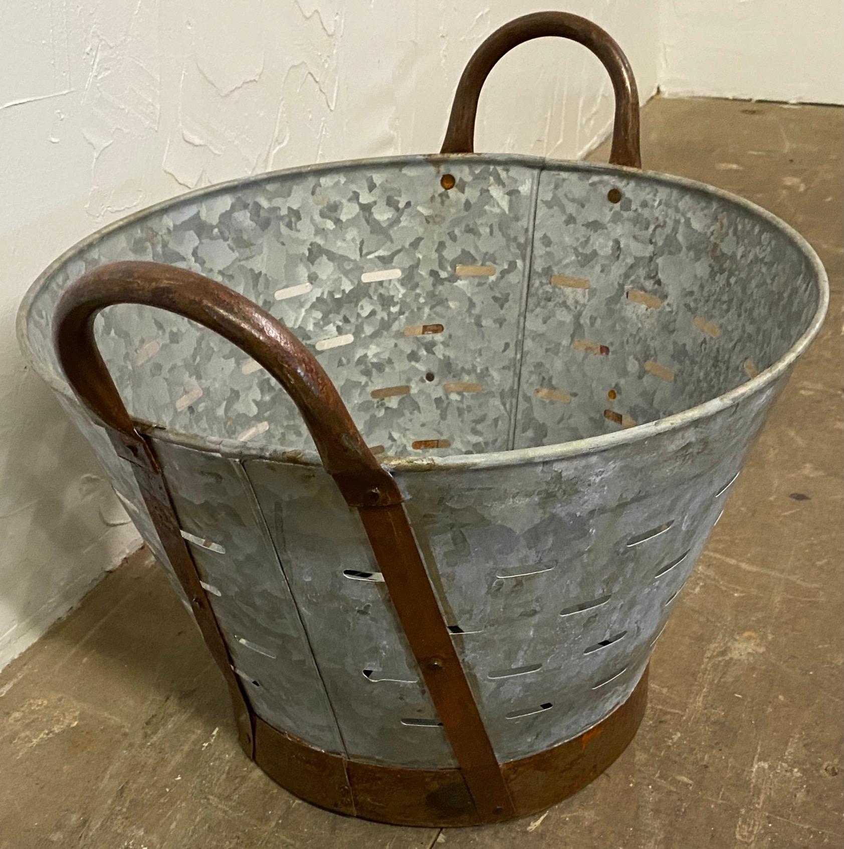 Rustic Vintage Galvanized Olive Basket or Pail