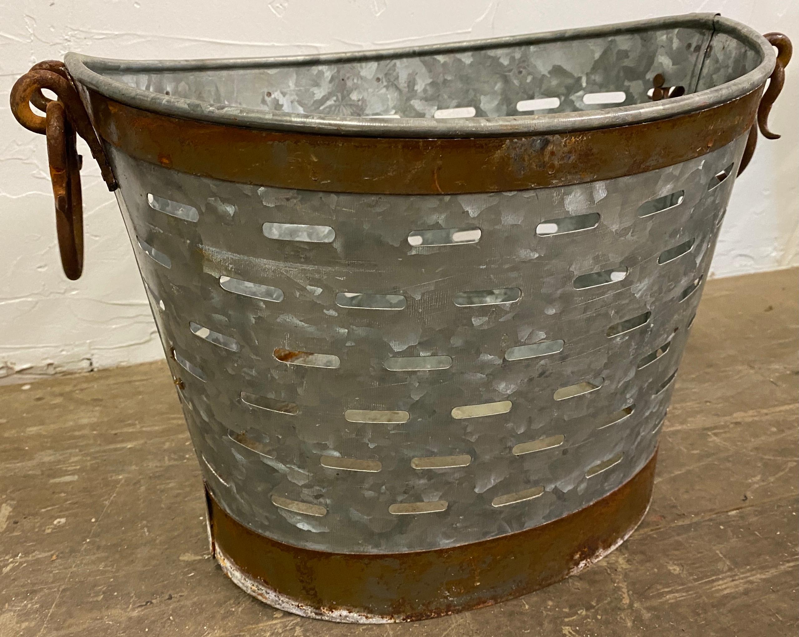 Metal Vintage Galvanized Olive Basket or Pail