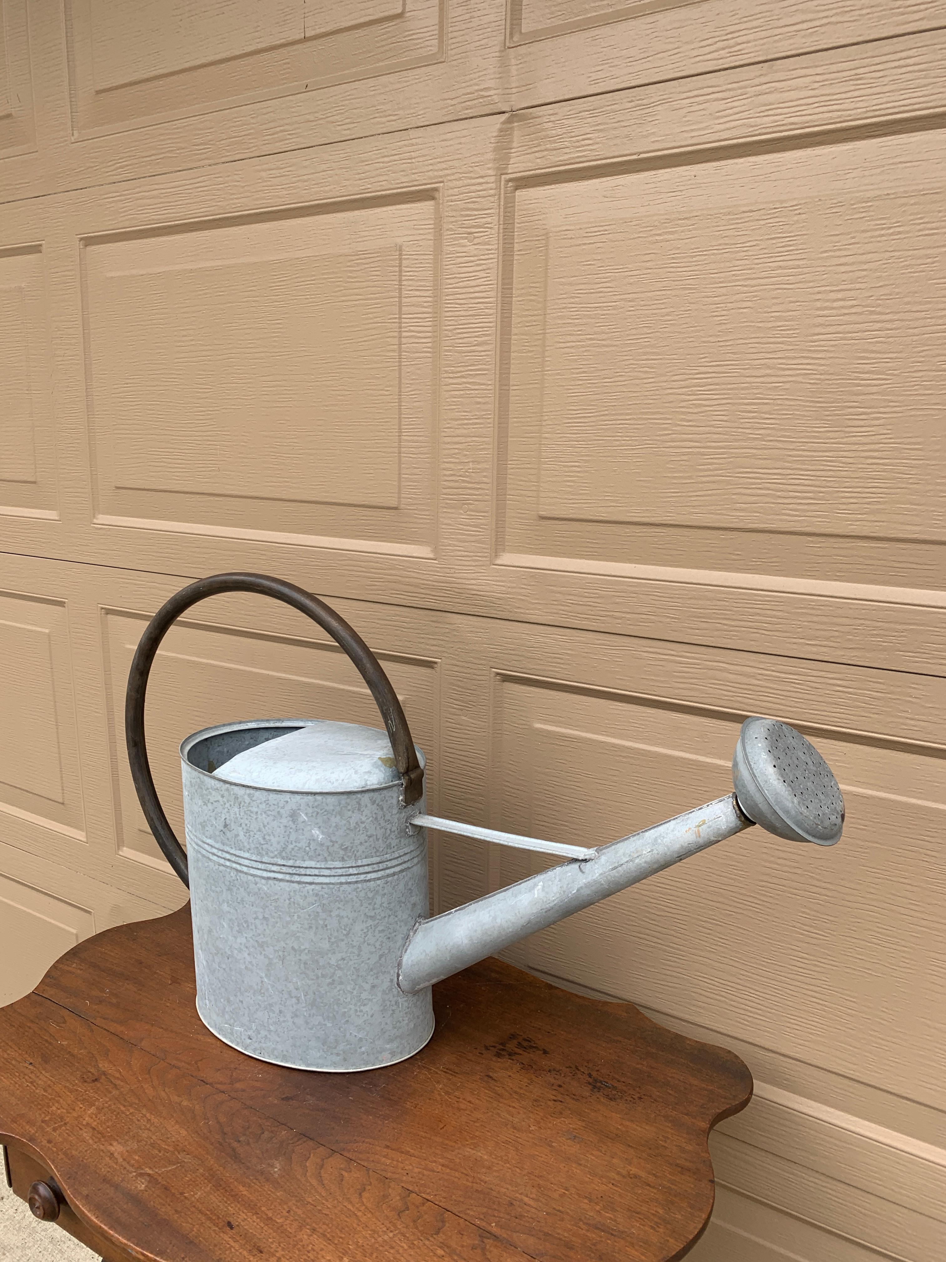 Country Vintage Galvanized Steel and Copper Garden Watering Can, Circa 1940s