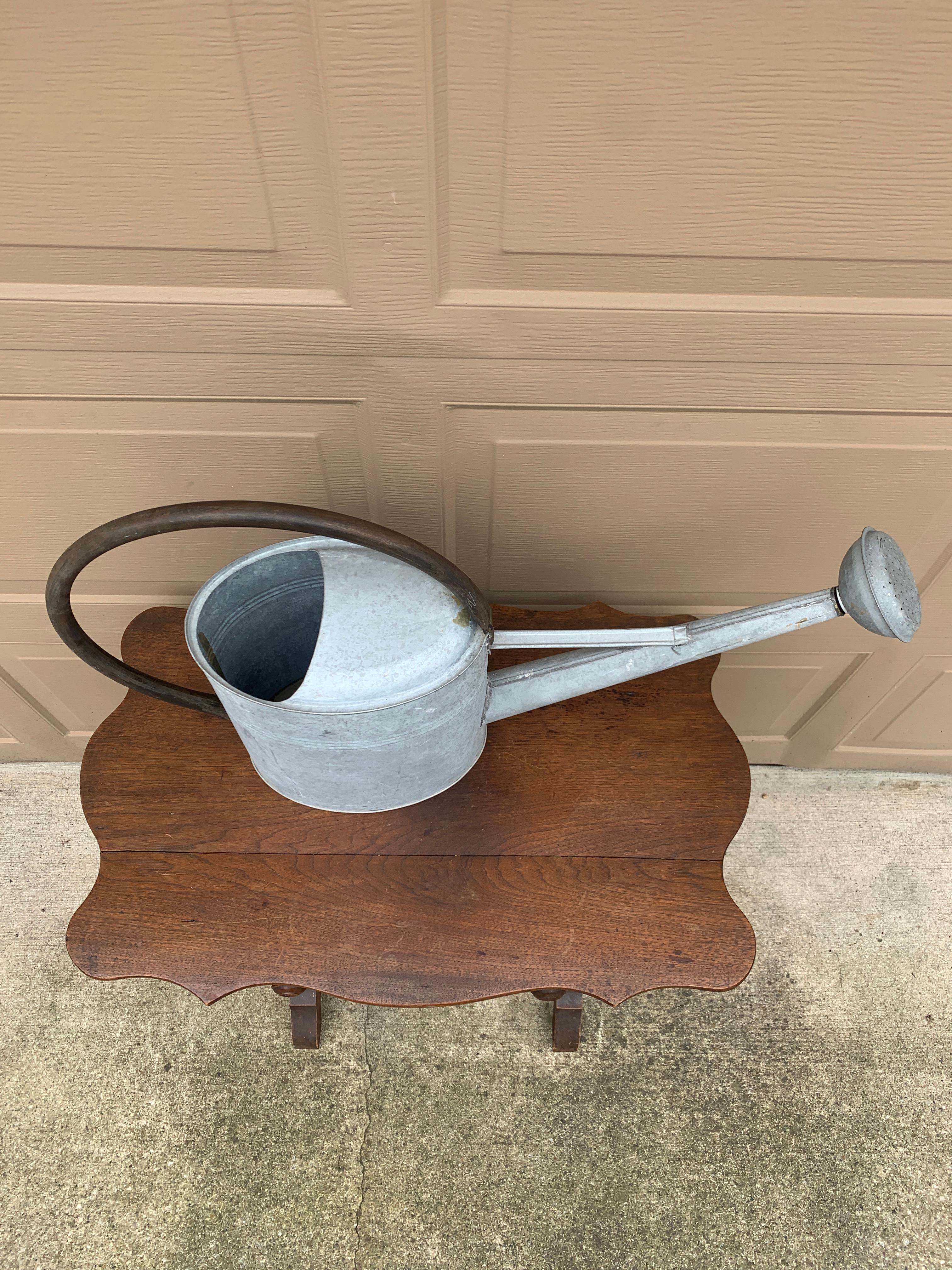 Vintage Galvanized Steel and Copper Garden Watering Can, Circa 1940s In Good Condition In Elkhart, IN