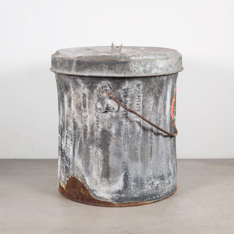 Antique Galvanized Steel Trash Can c.1940