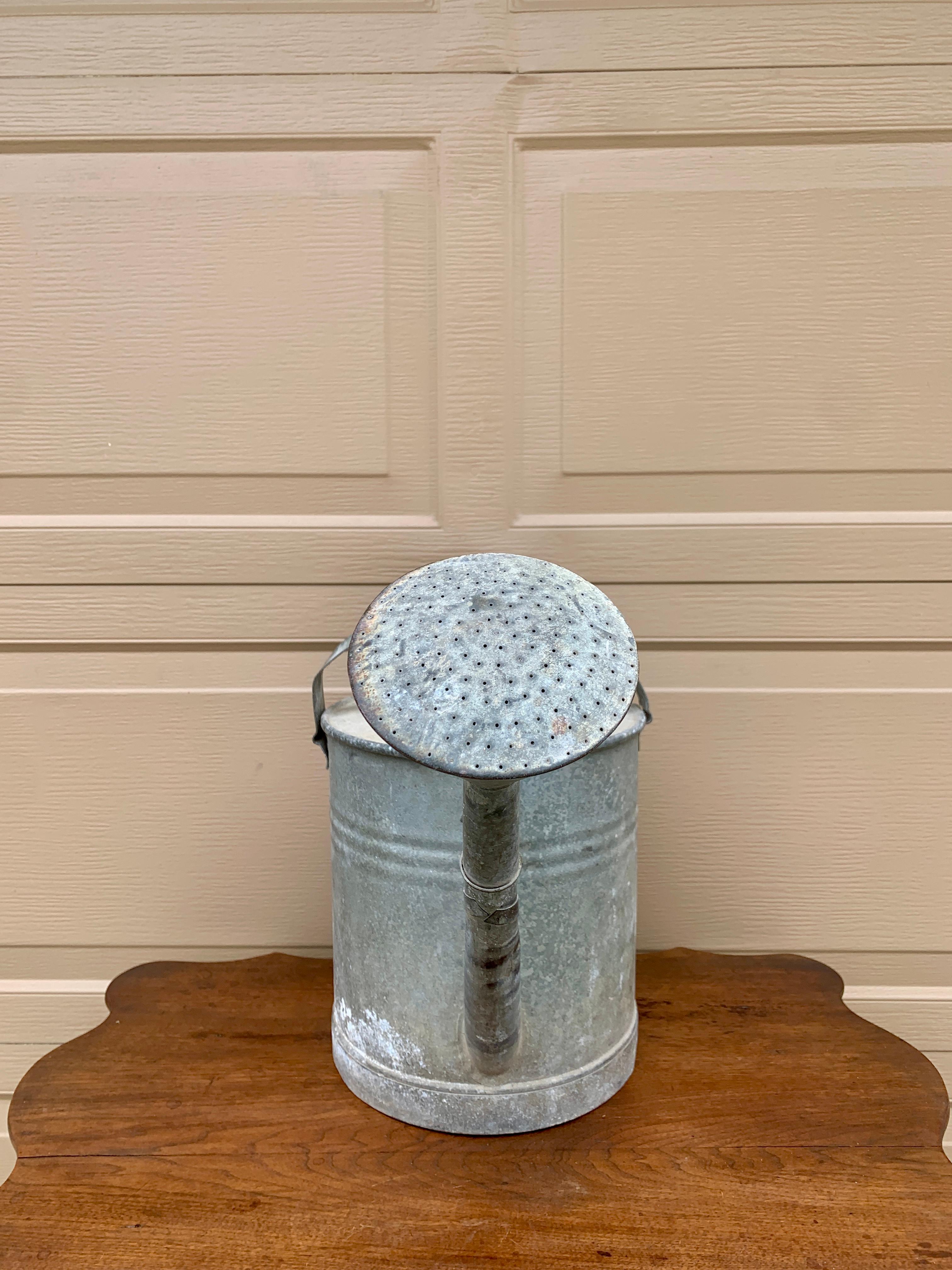 Regadera de jardín vintage de acero galvanizado, circa años 40 en venta 1