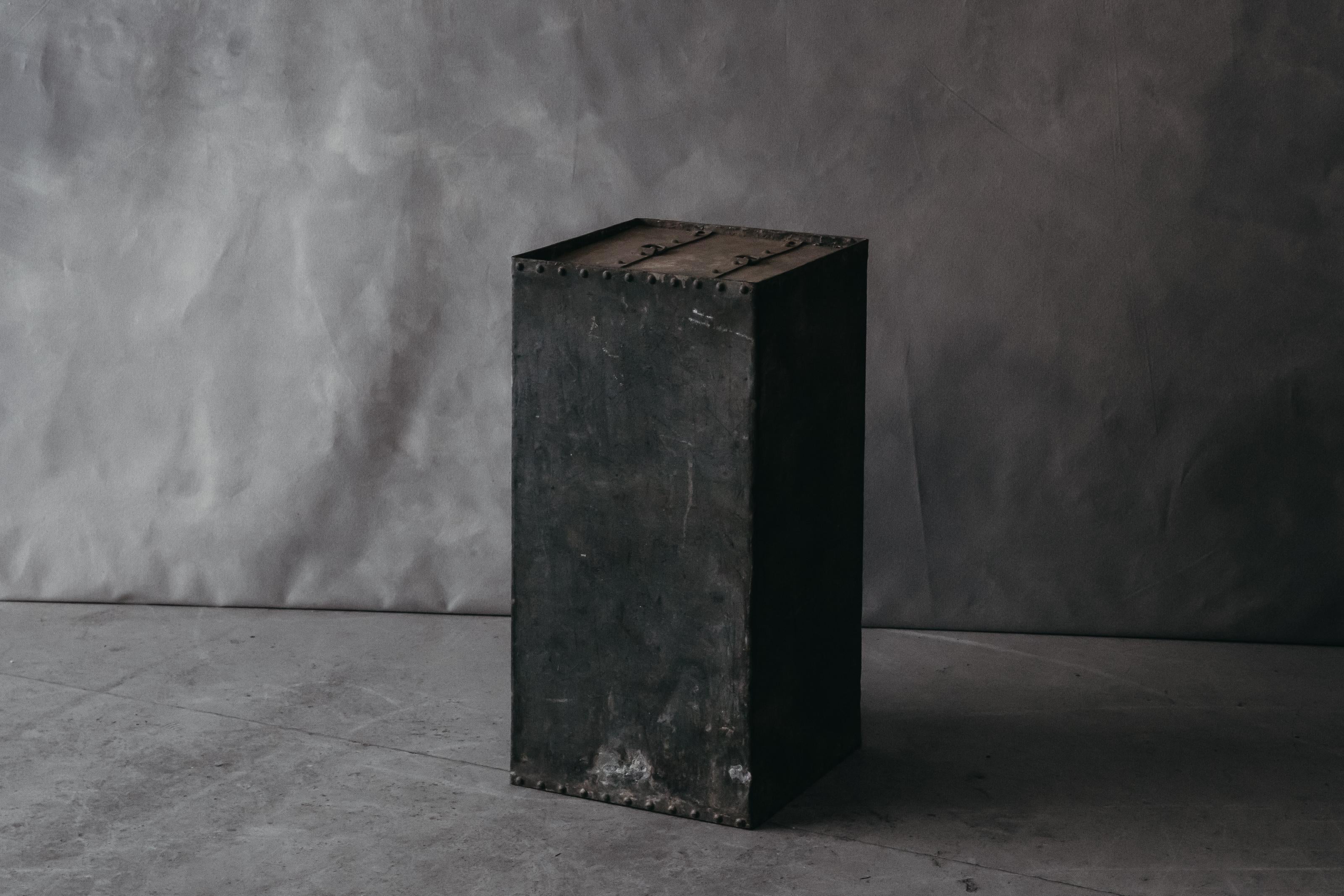 Vintage Galvanized storage Bin from France, Circa 1940. Fantastic patina and wear.