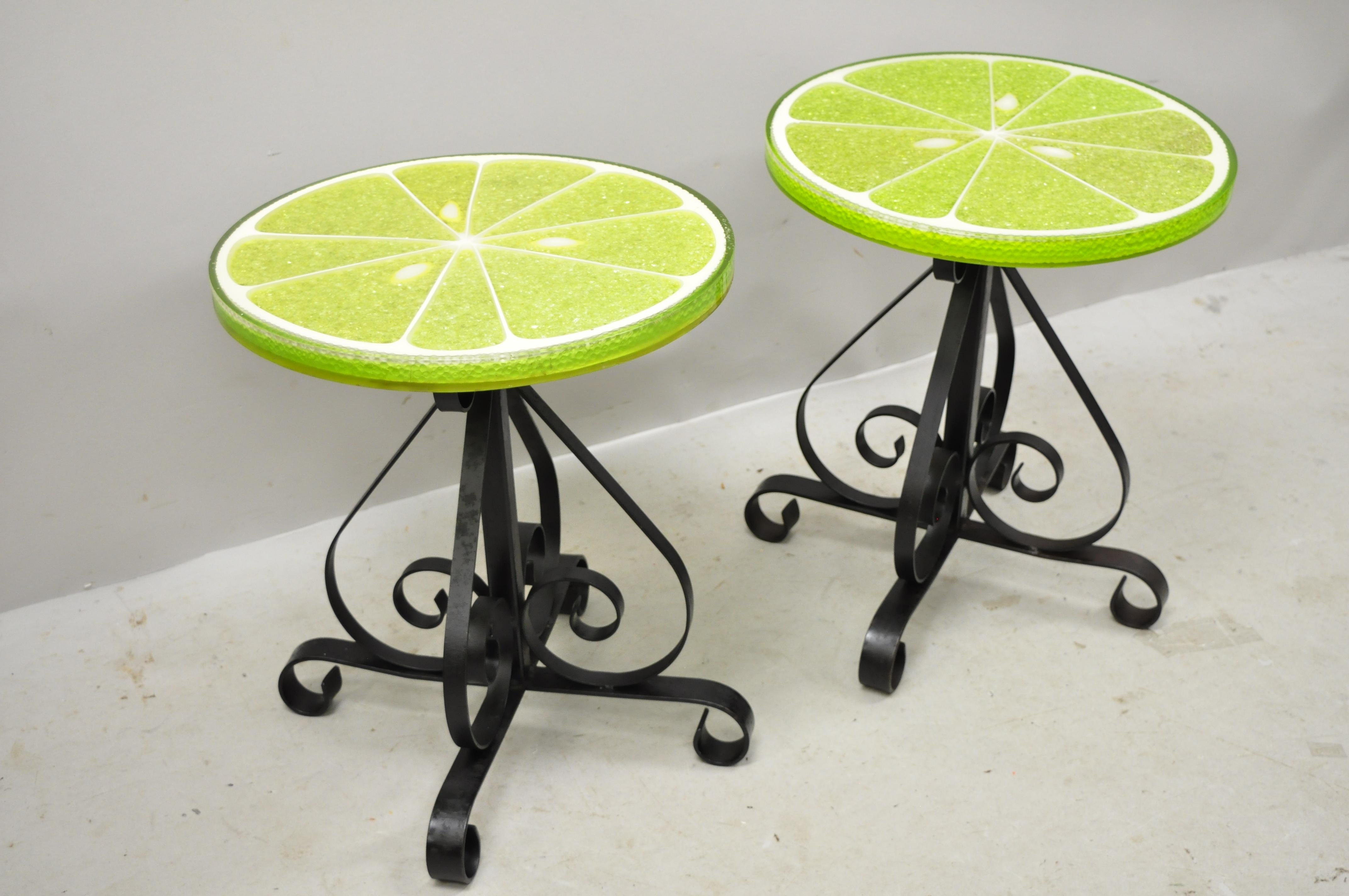 Vintage Gamma Associates Midcentury Green Lime Slice Resin Side Table, a Pair 2