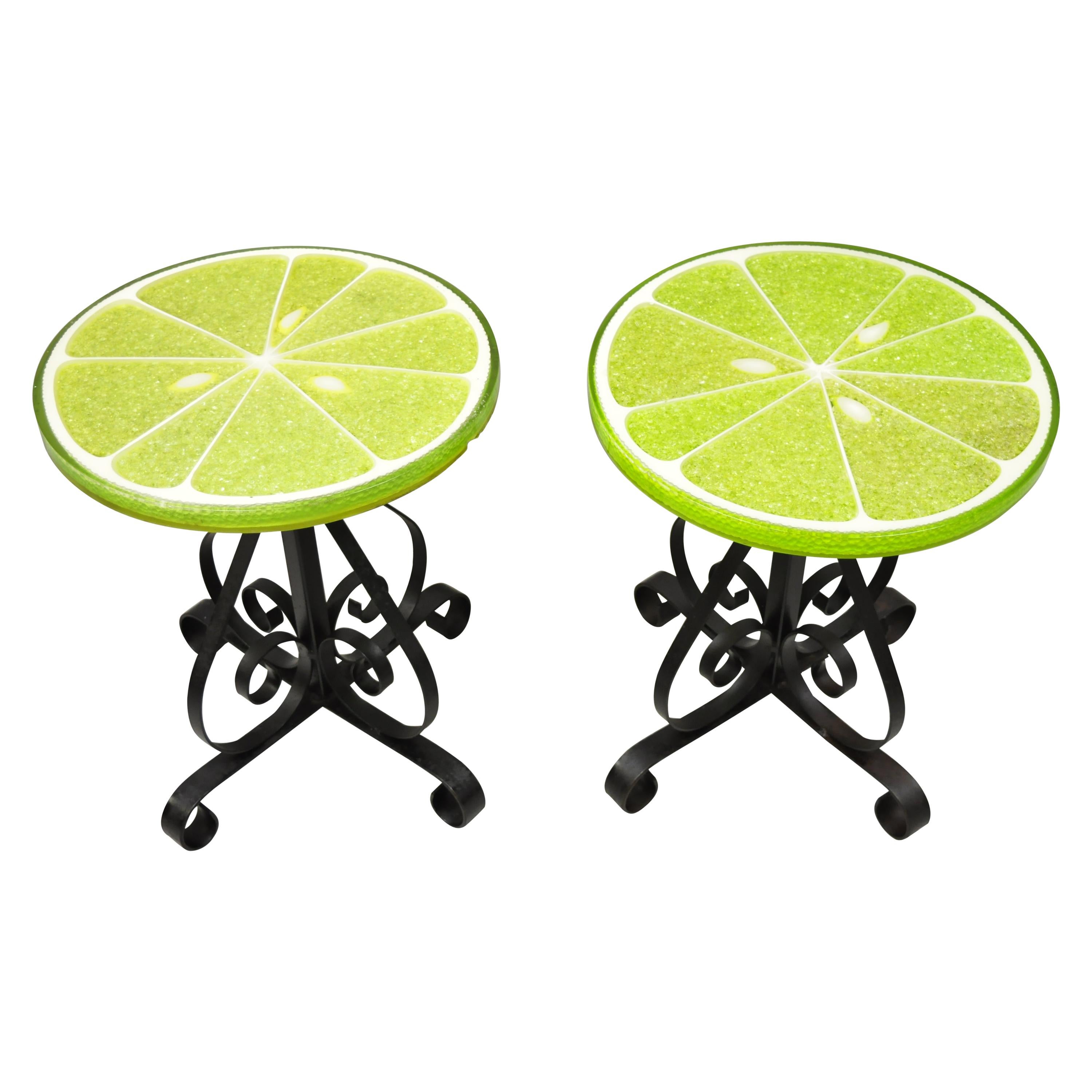Vintage Gamma Associates Midcentury Green Lime Slice Resin Side Table, a Pair