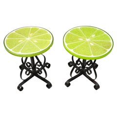 Vintage Gamma Associates Midcentury Green Lime Slice Resin Side Table, a Pair