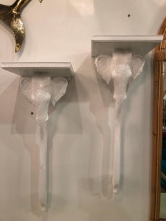 Vintage Gampel and Stoll Pair Elephant Wall Sconce Shelves Shelf Lacquered White