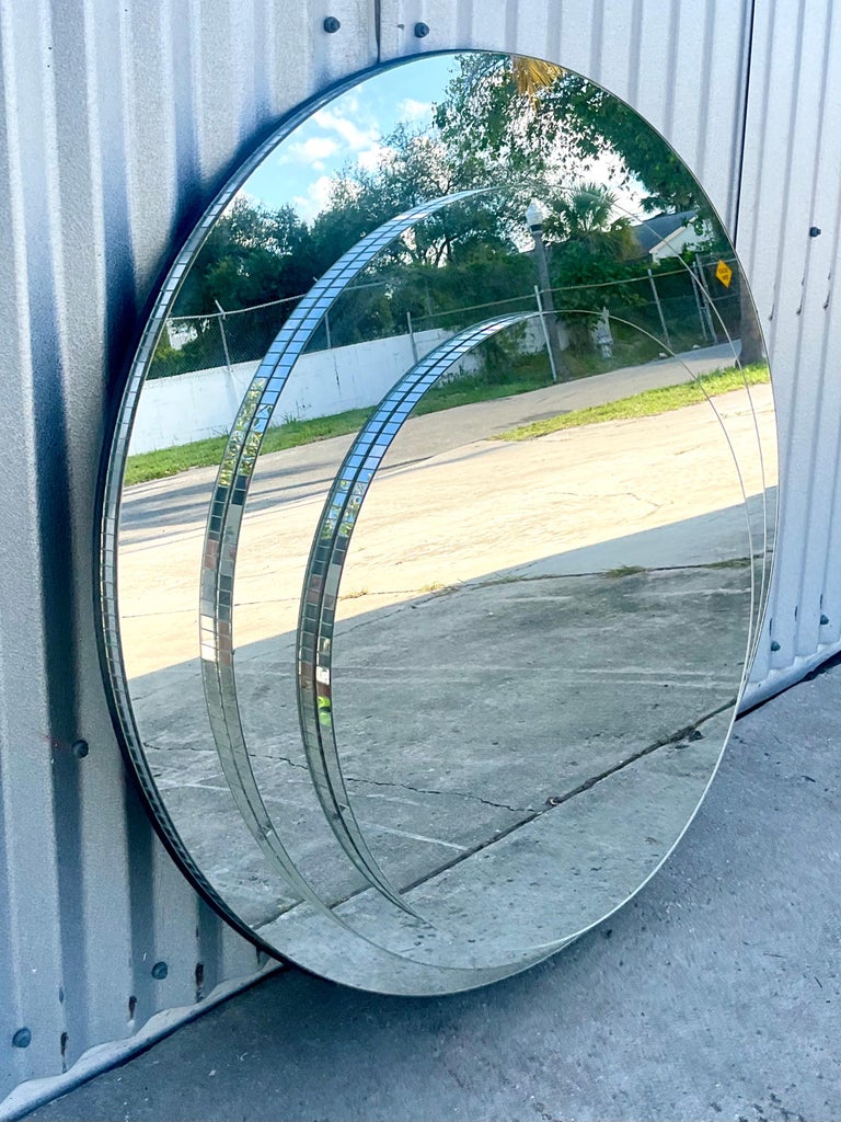 Vintage Gampel-Stoll Tri Ring Stacked Mirror In Good Condition For Sale In west palm beach, FL