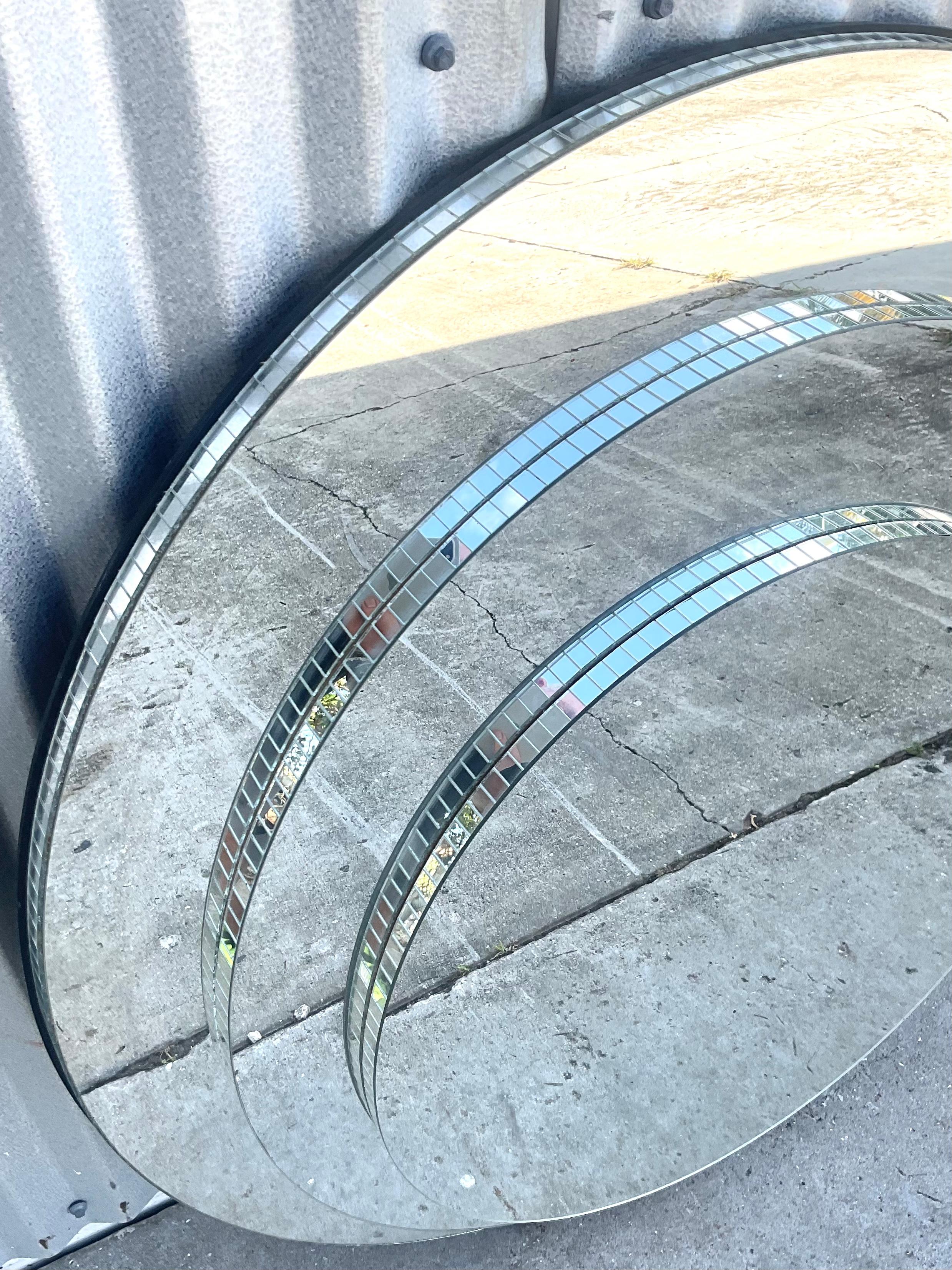 Vintage Gampel-Stoll Tri Ring Stacked Mirror In Good Condition In West Palm Beach, FL