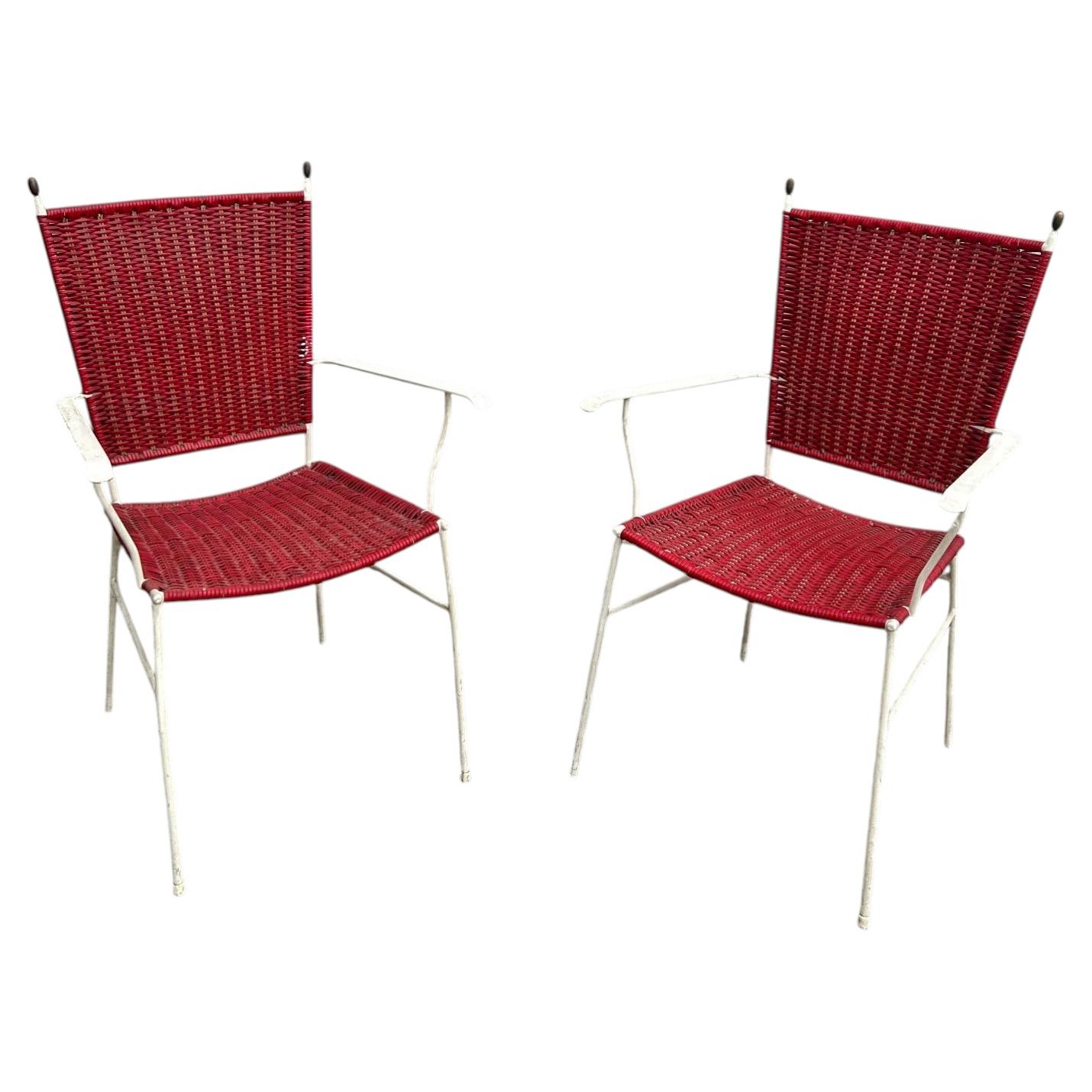 Colette Gueden French Garden Chairs, Woven Cord, Steel Frame, 1950