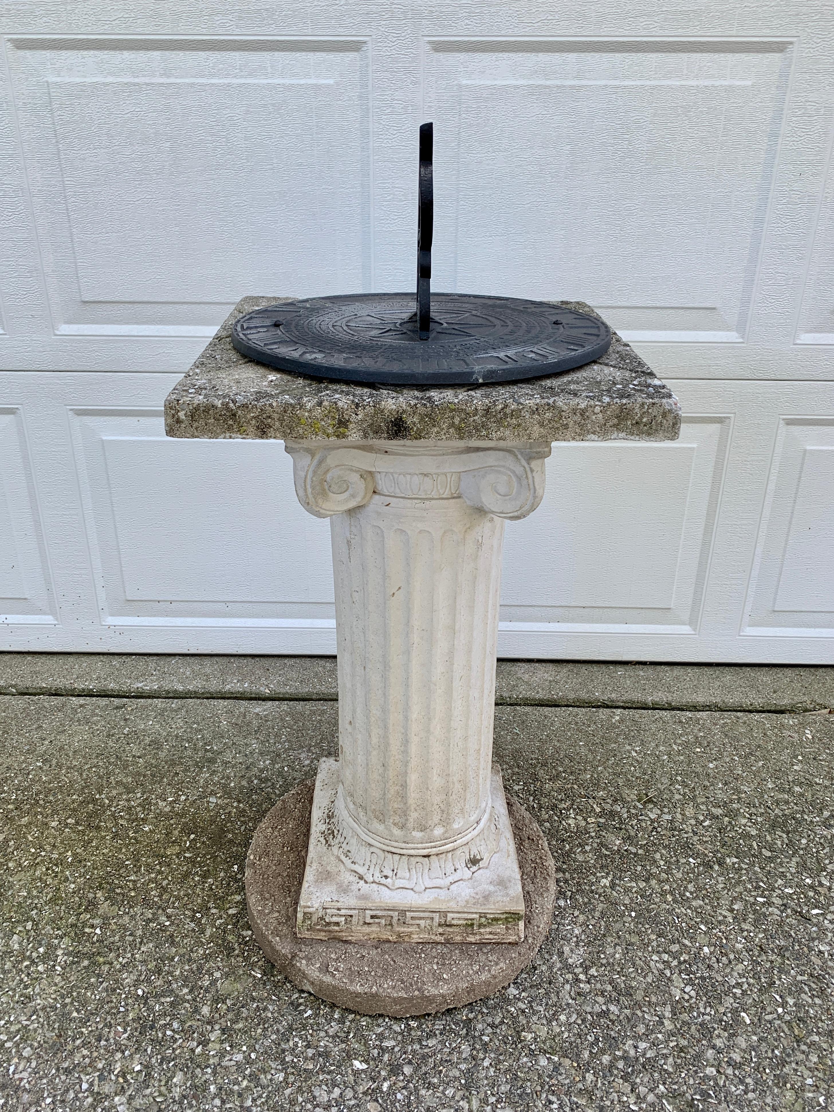 Vintage Garden Armillary Sundial on Cast Corinthian Column Pedestal In Good Condition For Sale In Elkhart, IN