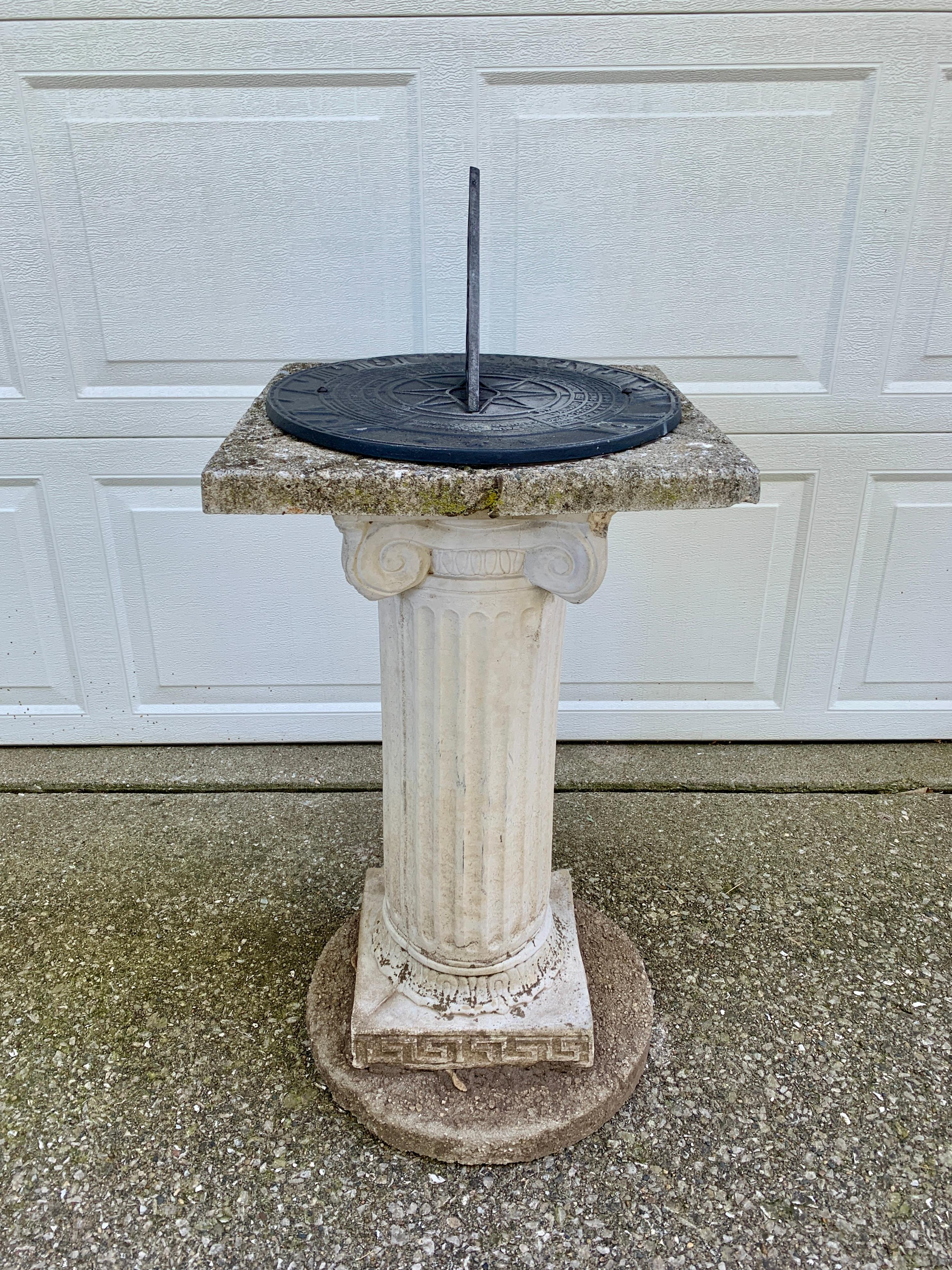 Iron Vintage Garden Armillary Sundial on Cast Corinthian Column Pedestal For Sale
