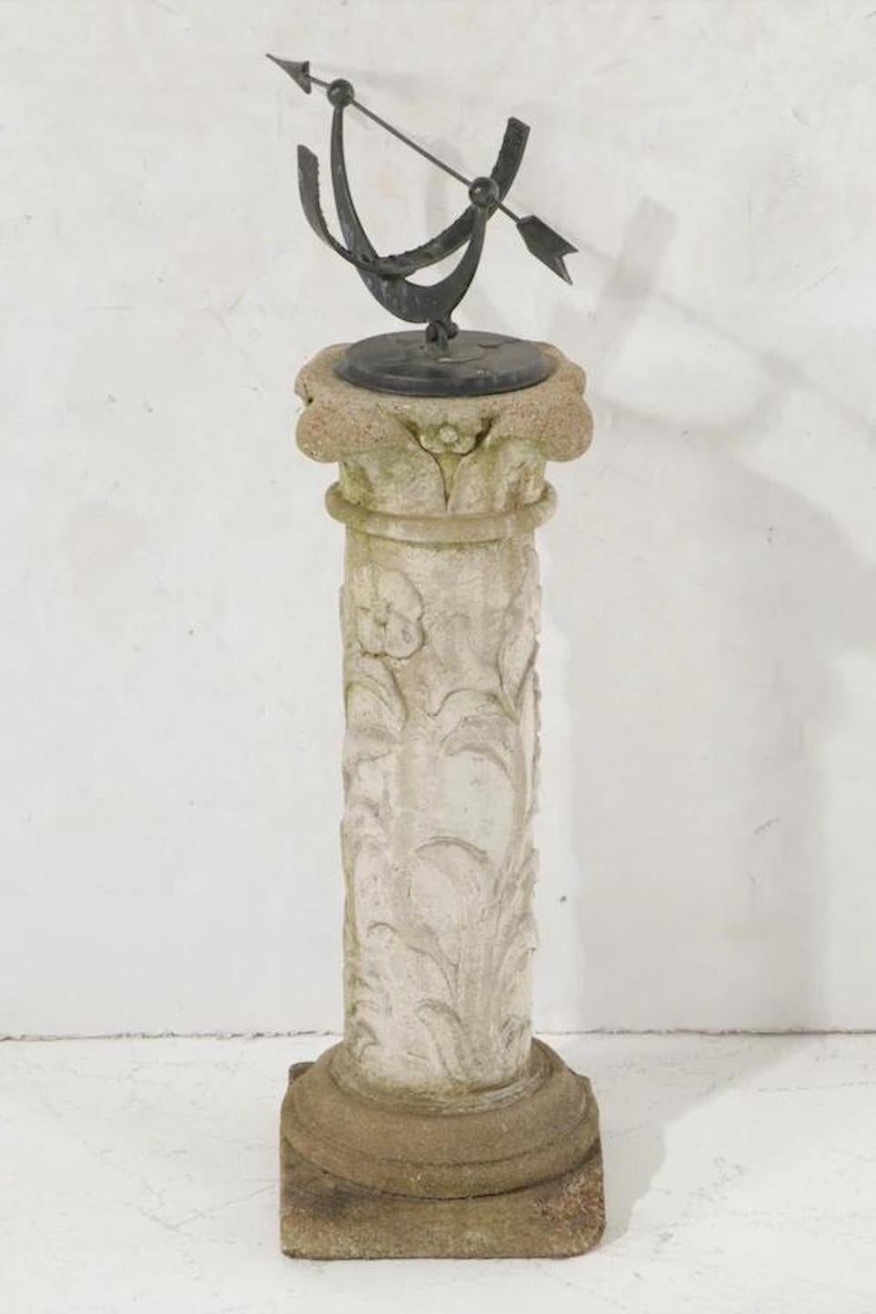 A stunning antique garden armillary sundial on pedestal

Circa 1940s

Metal armillary, atop cast stone pedestal

Measures: 20
