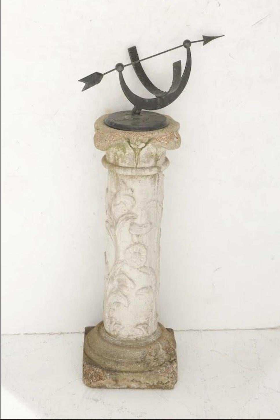 Neoclassical Vintage Garden Armillary Sundial on Cast Stone Pedestal