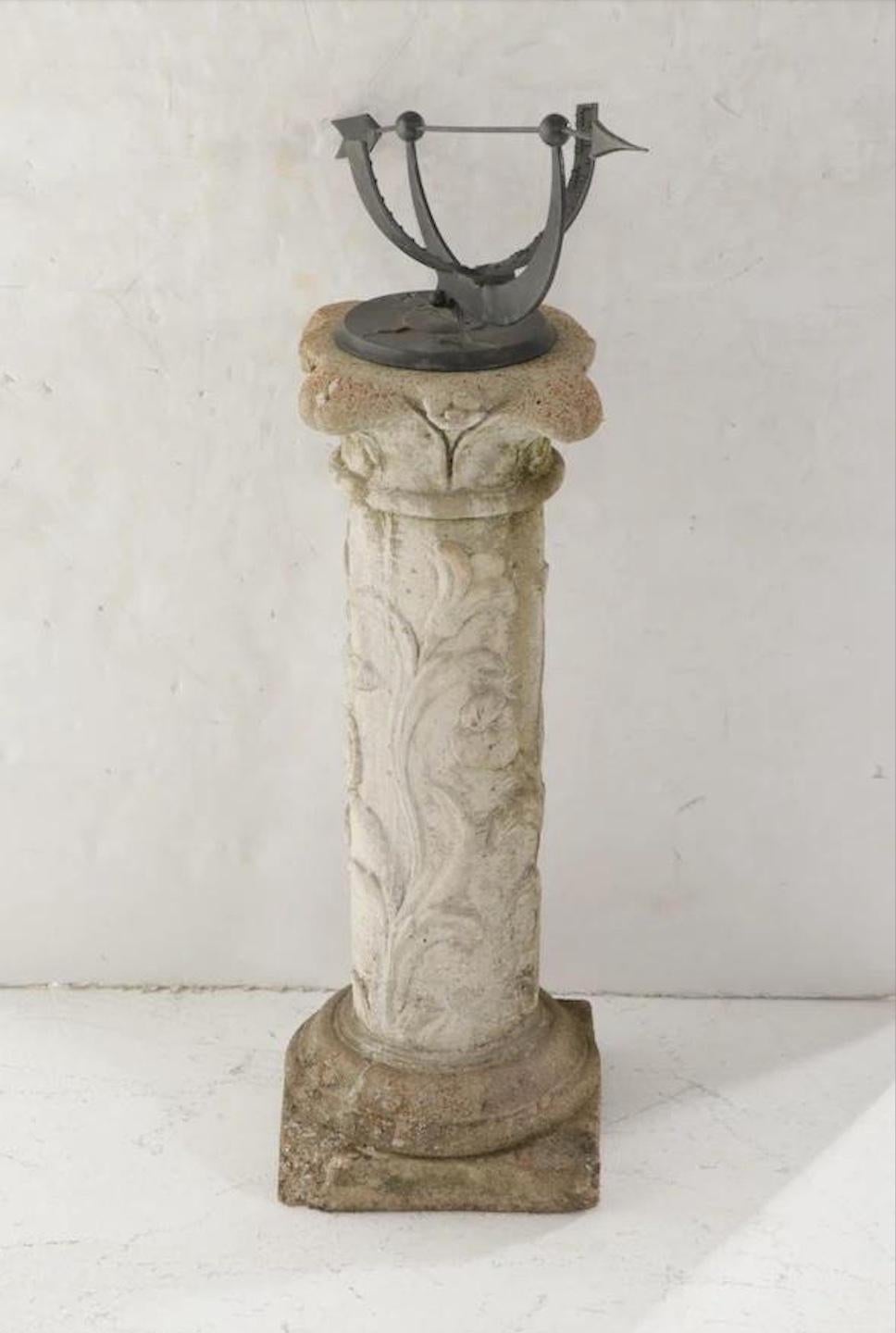 Vintage Garden Armillary Sundial on Cast Stone Pedestal In Good Condition In Elkhart, IN