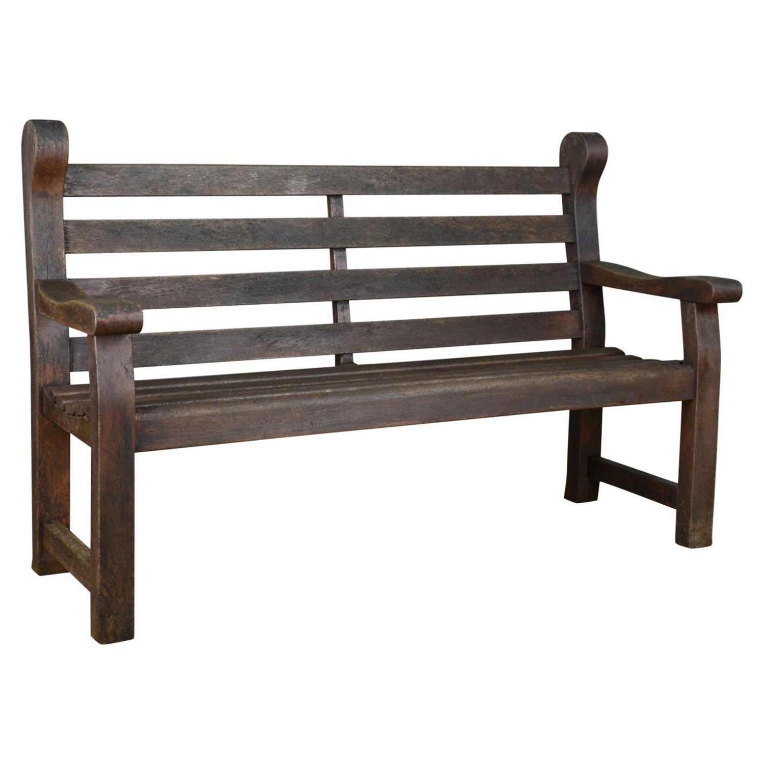 Vintage Garden Bench English Hardwood Seat Late 20th