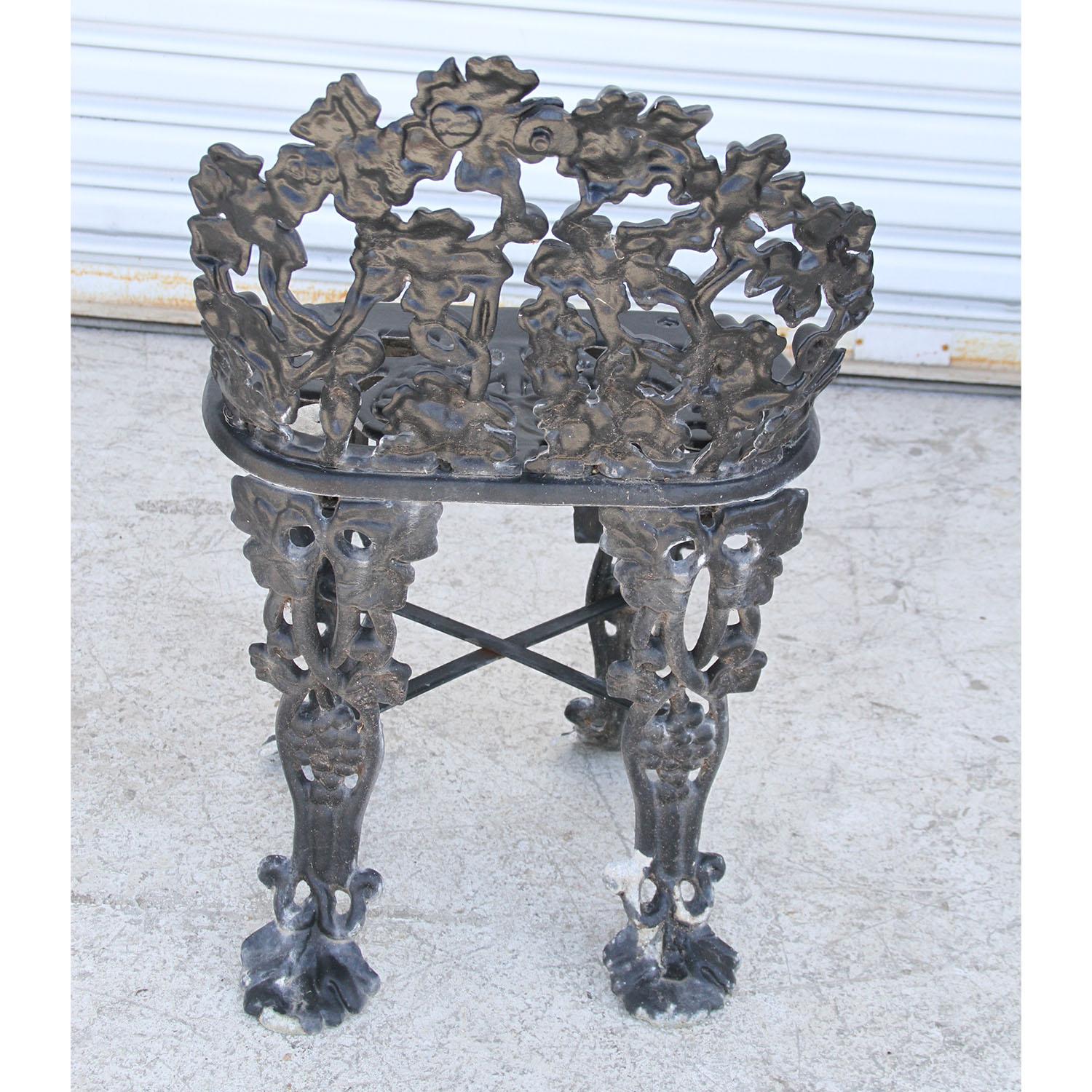 Vintage Garden Cast Iron Settee and Chair For Sale 4