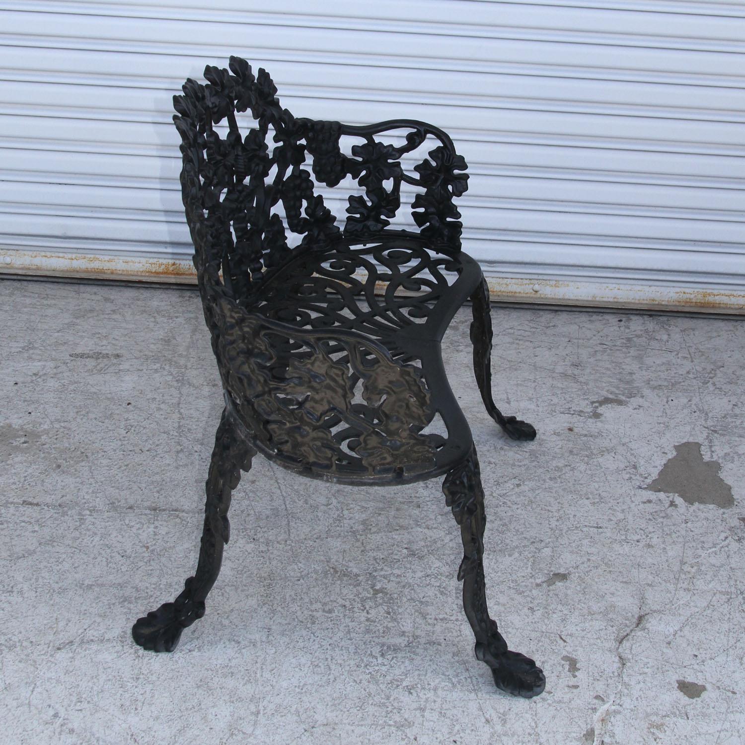 Victorian Vintage Garden Cast Iron Settee and Chair For Sale