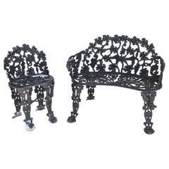 Canapé et chaise en fonte de jardin vintage