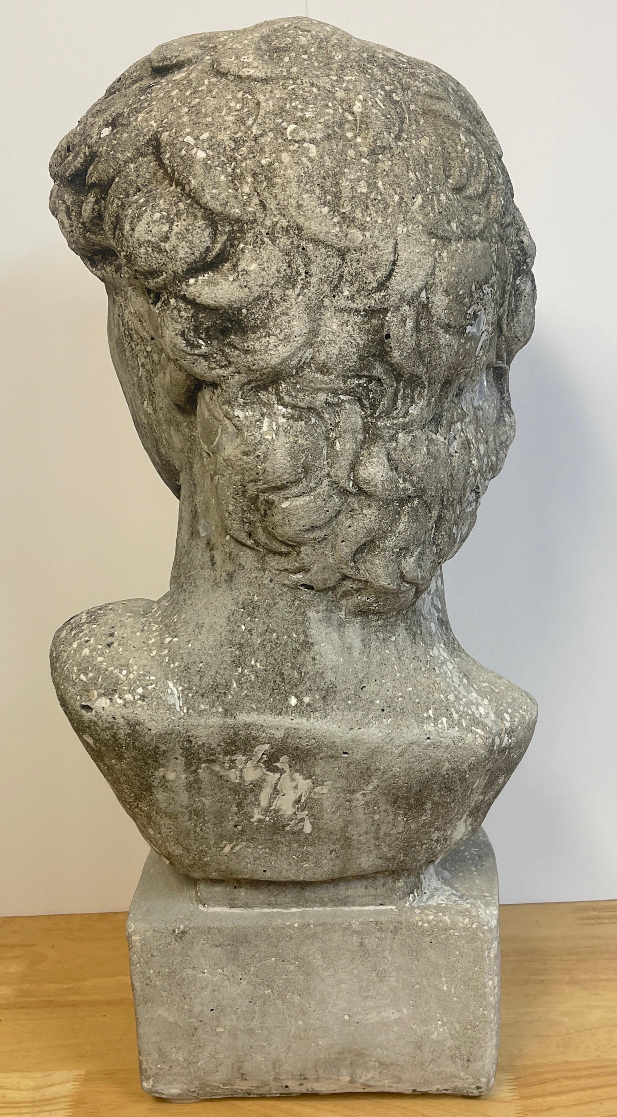 Vintage Garden Cast Stone Bust of Michelangelo's David 3