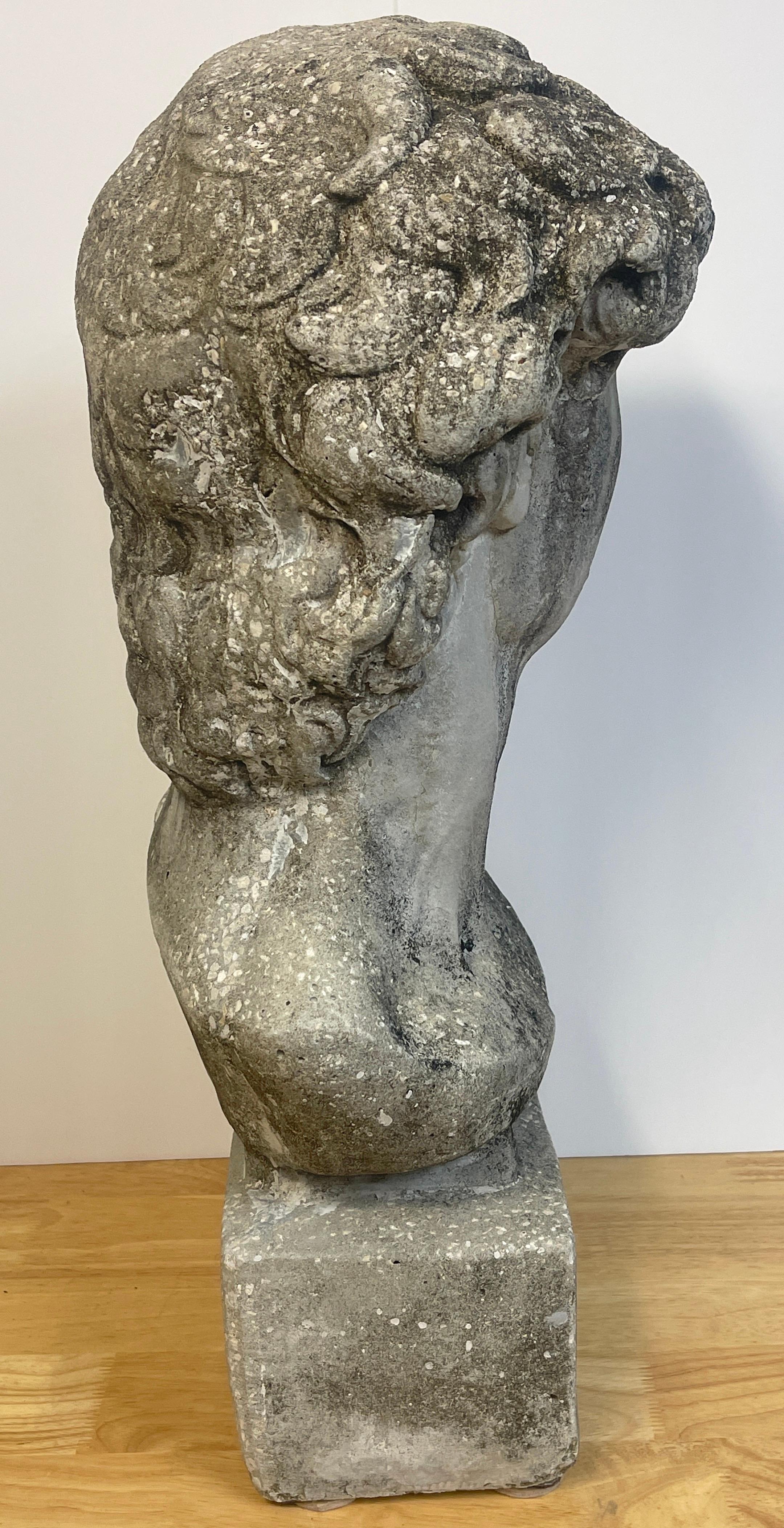 Vintage Garden Cast Stone Bust of Michelangelo's David 4