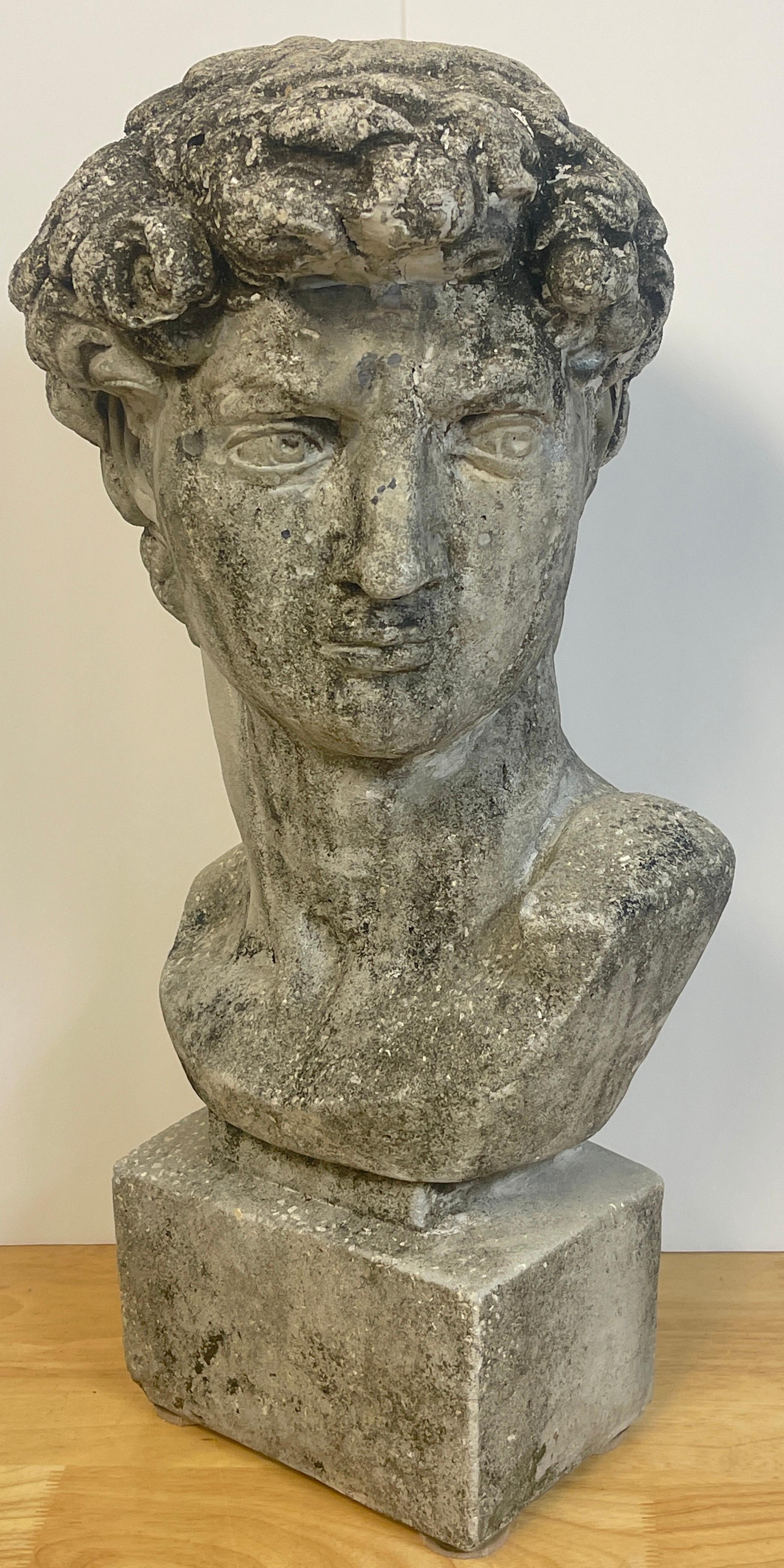 Vintage Garden Cast Stone Bust of Michelangelo's David In Good Condition In West Palm Beach, FL