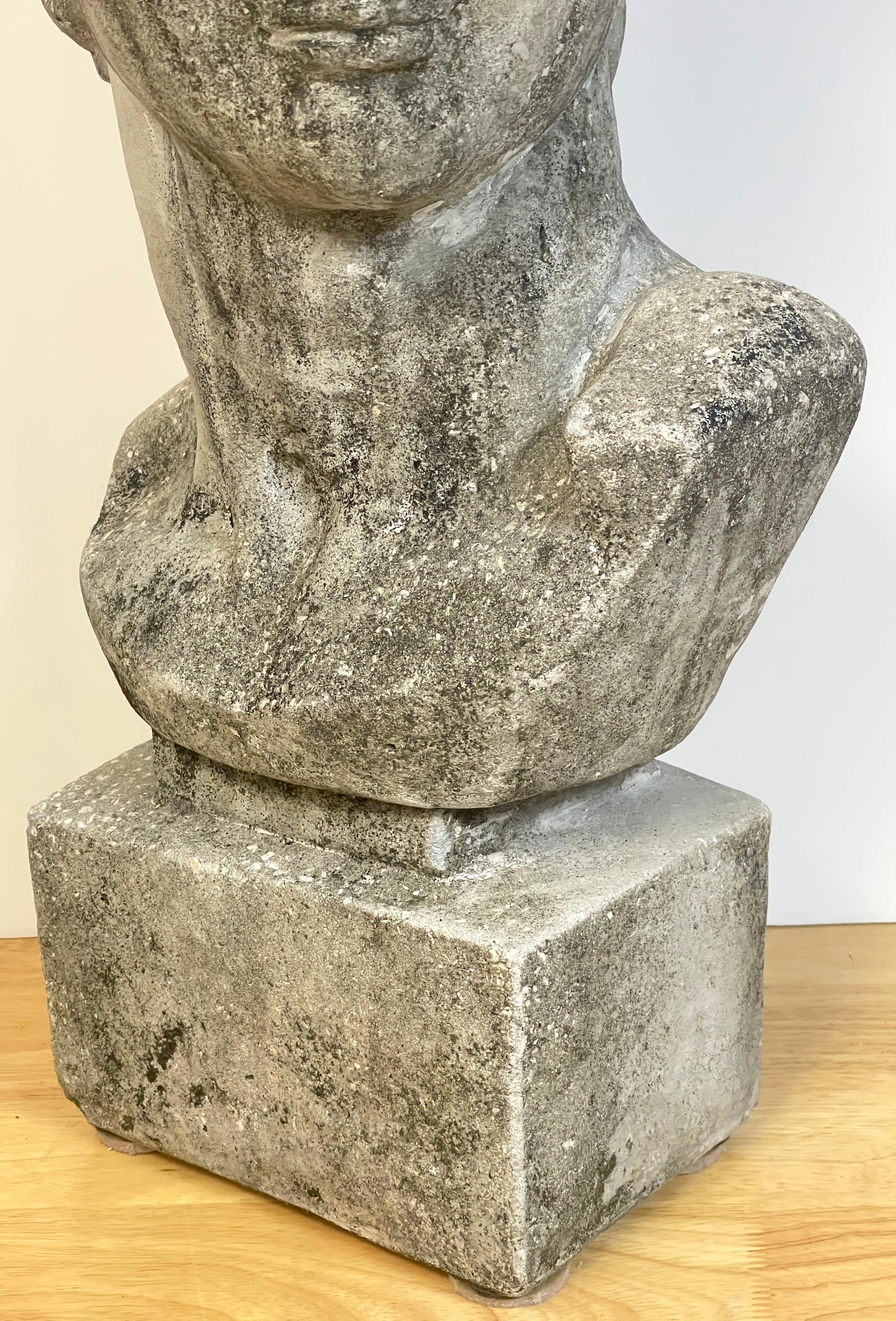 Vintage Garden Cast Stone Bust of Michelangelo's David 1