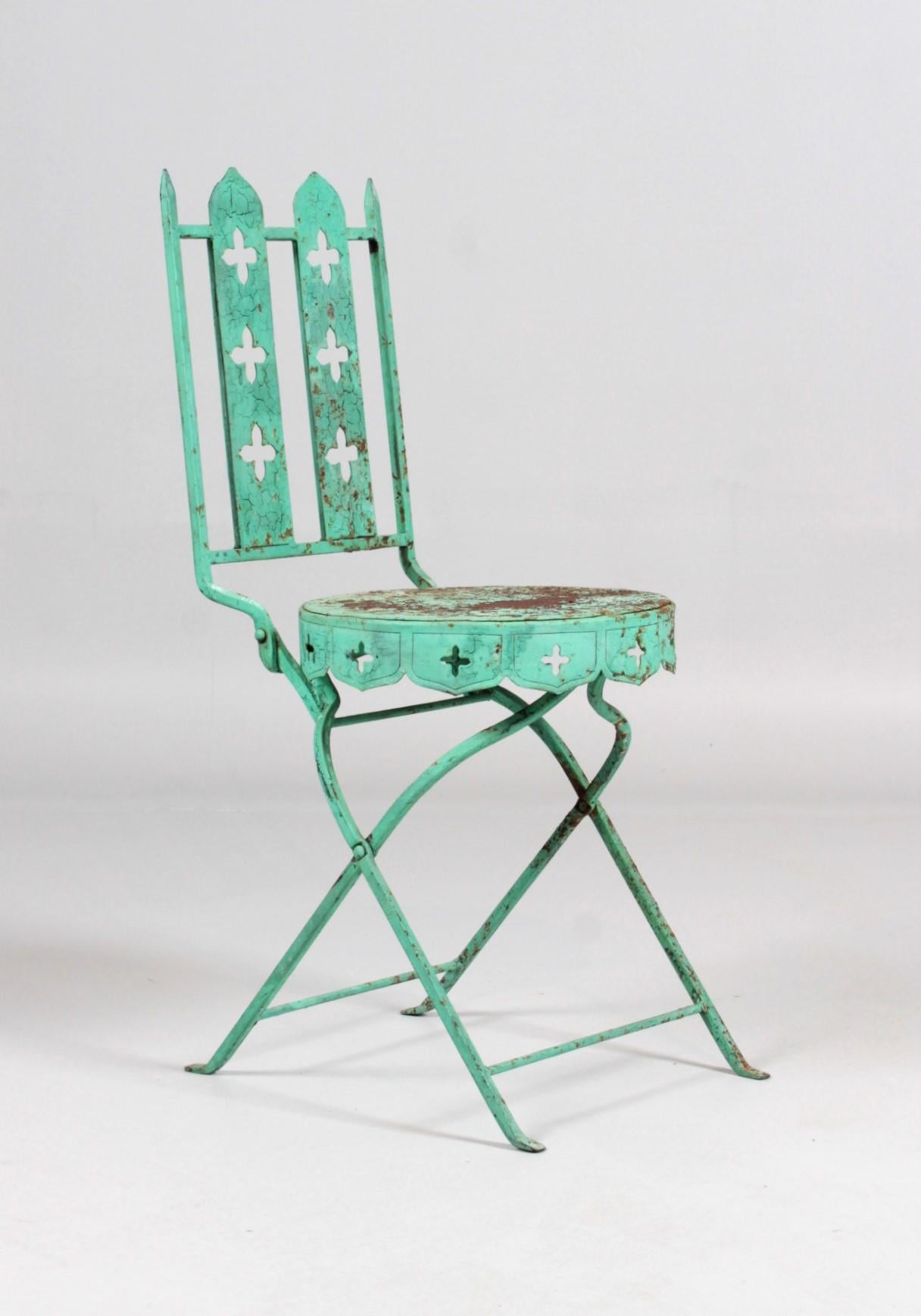 French Vintage Garden Chair in Neo Gothic Style For Sale