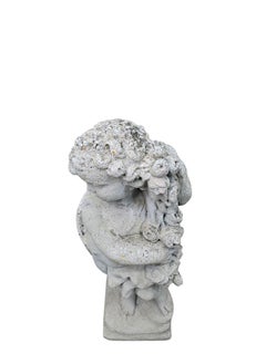 Vintage Garden Cherub Statue Holding Floral Garland