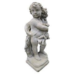 Vintage Garden Cherub Statue Holding Floral Garland