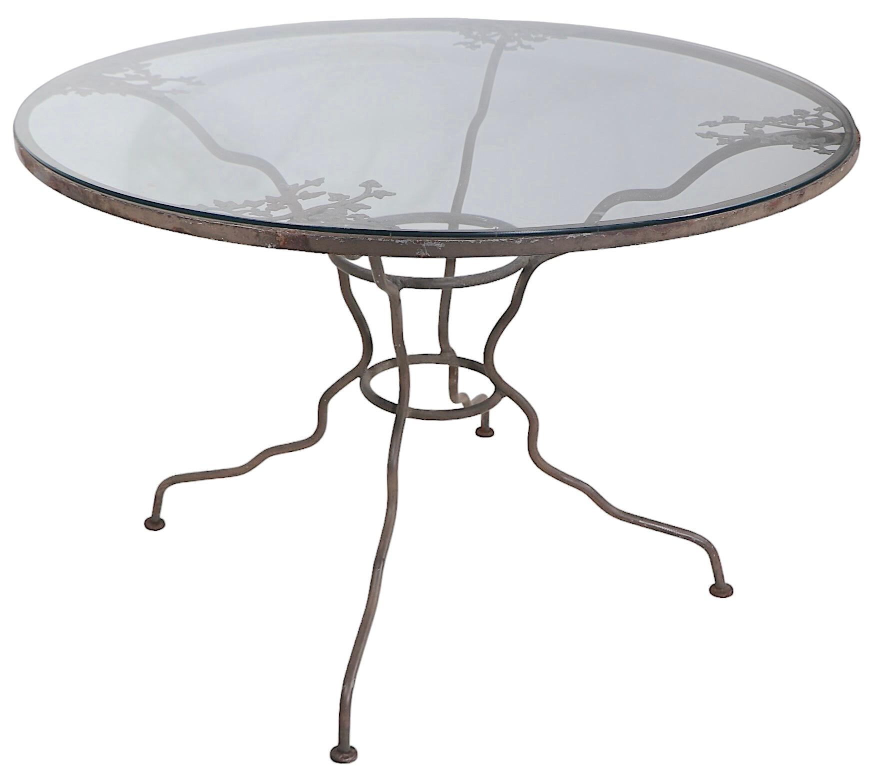 Vintage Garden Dining Table with Original Glass Top possibly by Woodard For Sale 6