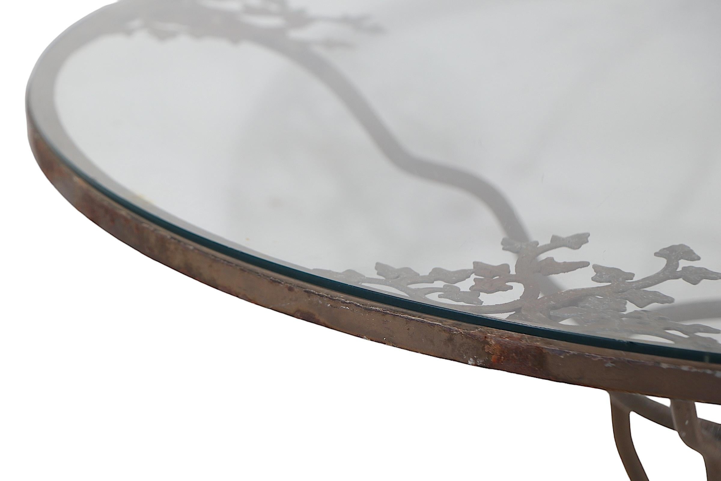 Vintage Garden Dining Table with Original Glass Top possibly by Woodard For Sale 10
