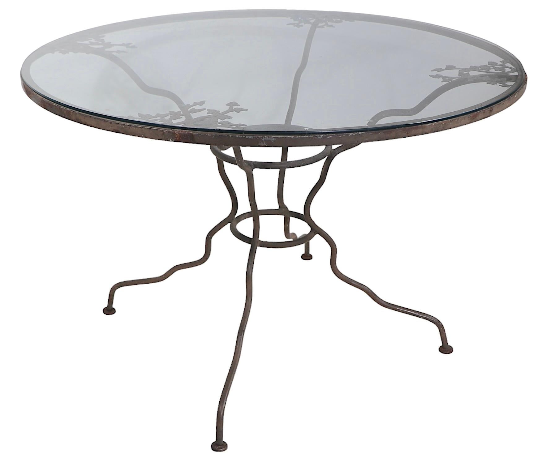 Vintage Garden Dining Table with Original Glass Top possibly by Woodard For Sale 12