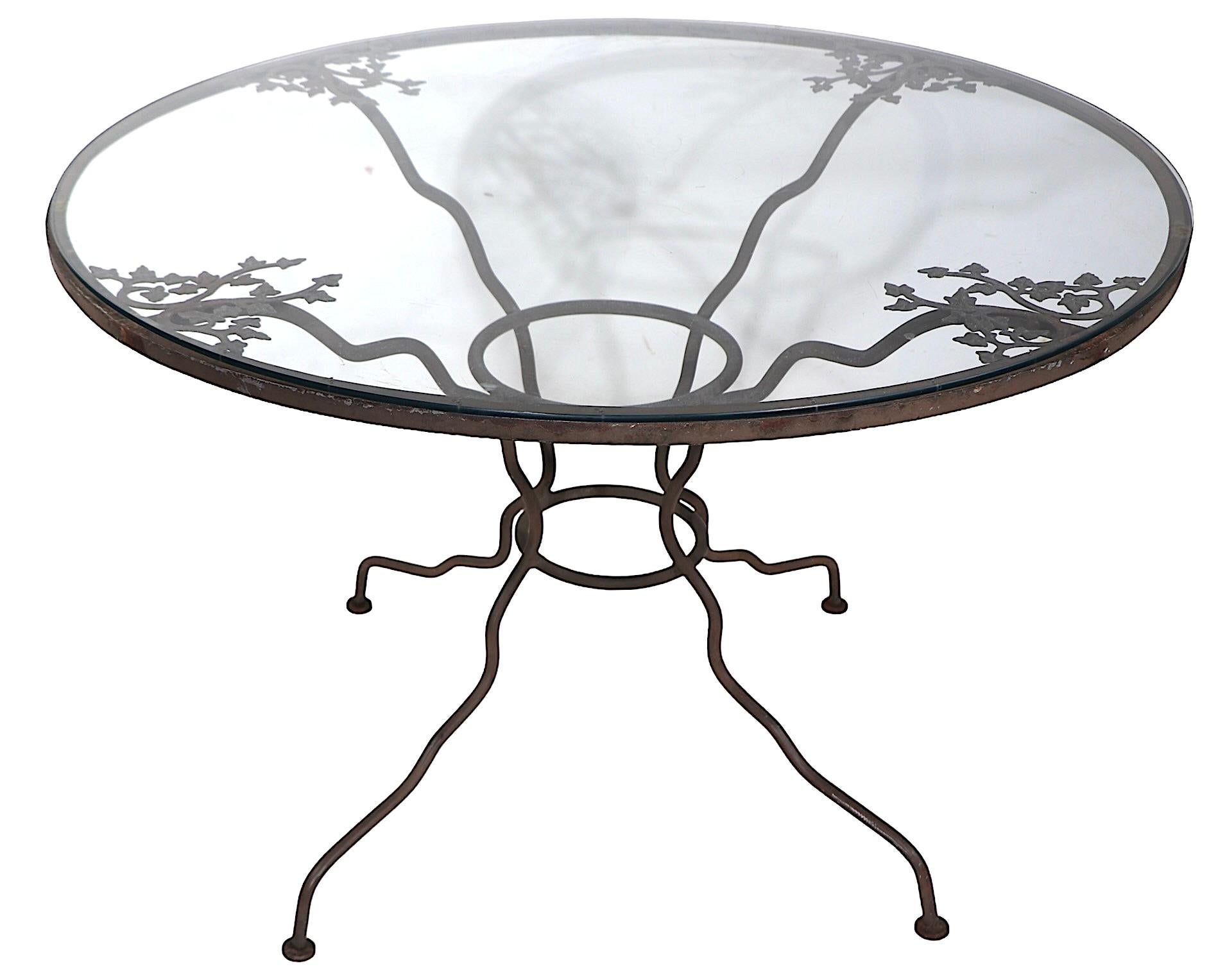 Vintage Garden Dining Table with Original Glass Top possibly by Woodard For Sale 13