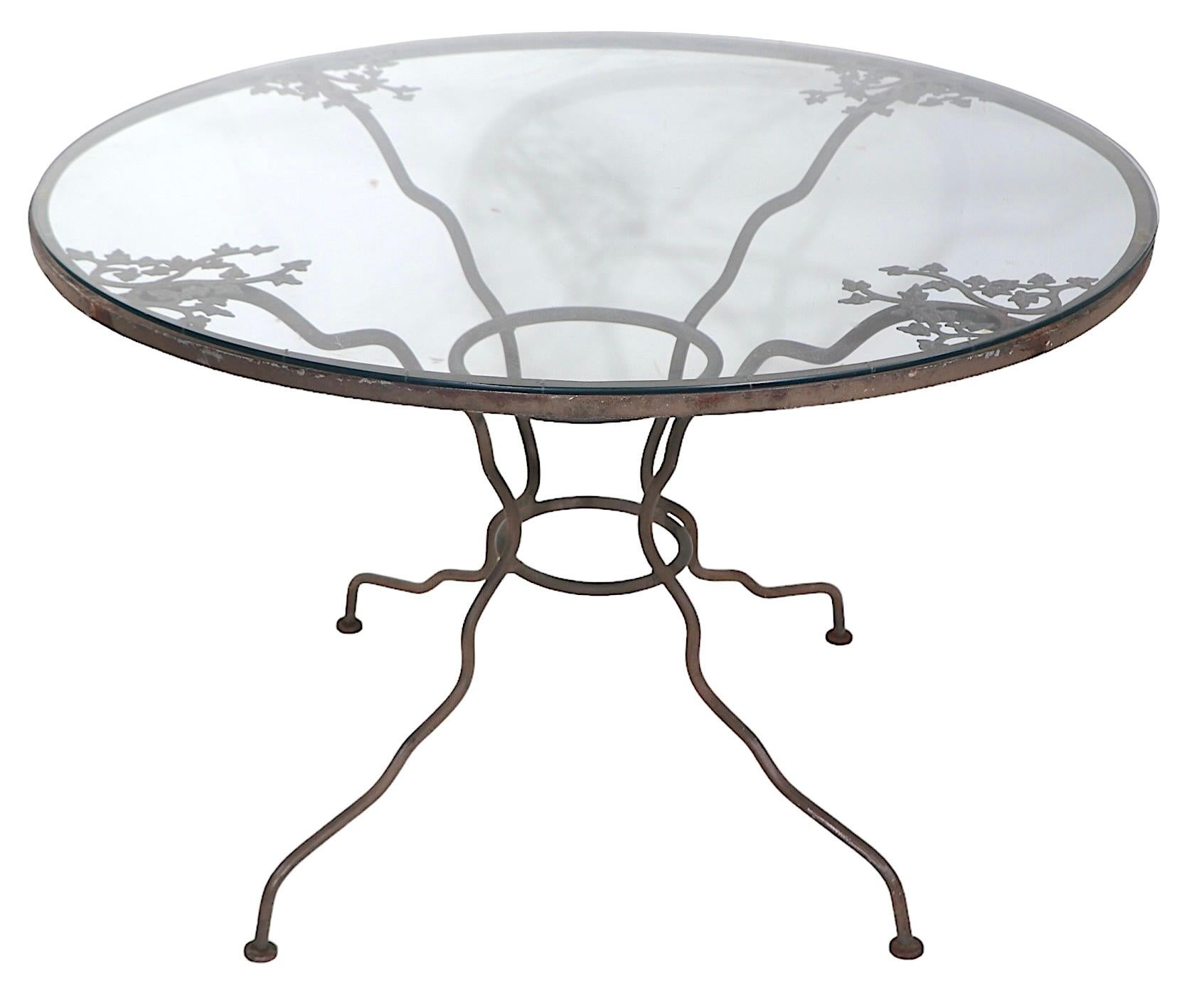 Hollywood Regency Vintage Garden Dining Table with Original Glass Top possibly by Woodard For Sale