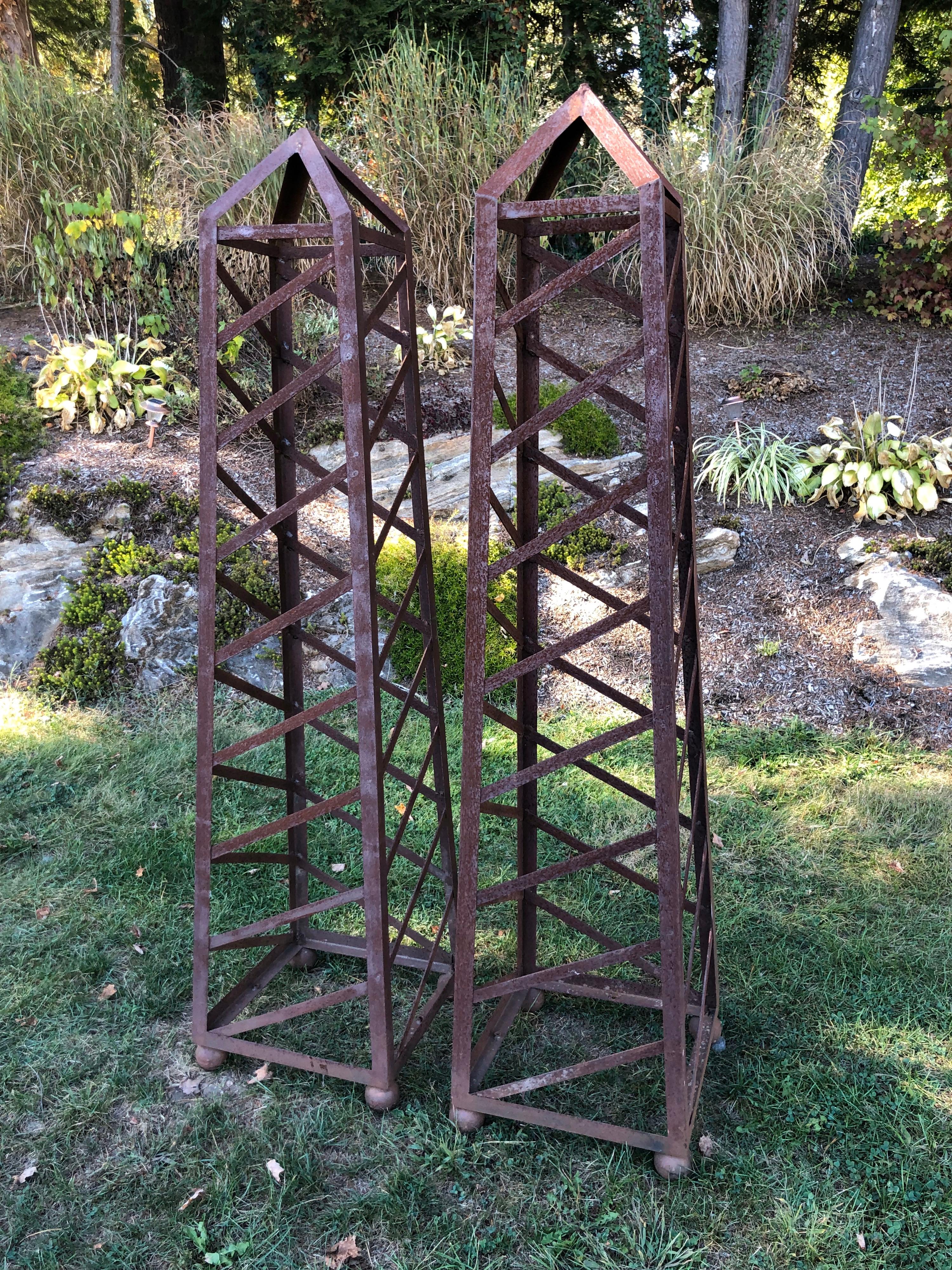 Pair of 6 Ft High Vintage Iron Garden Obelisks 1