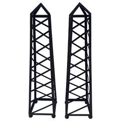 Pair of 6 Ft High Vintage Iron Garden Obelisks